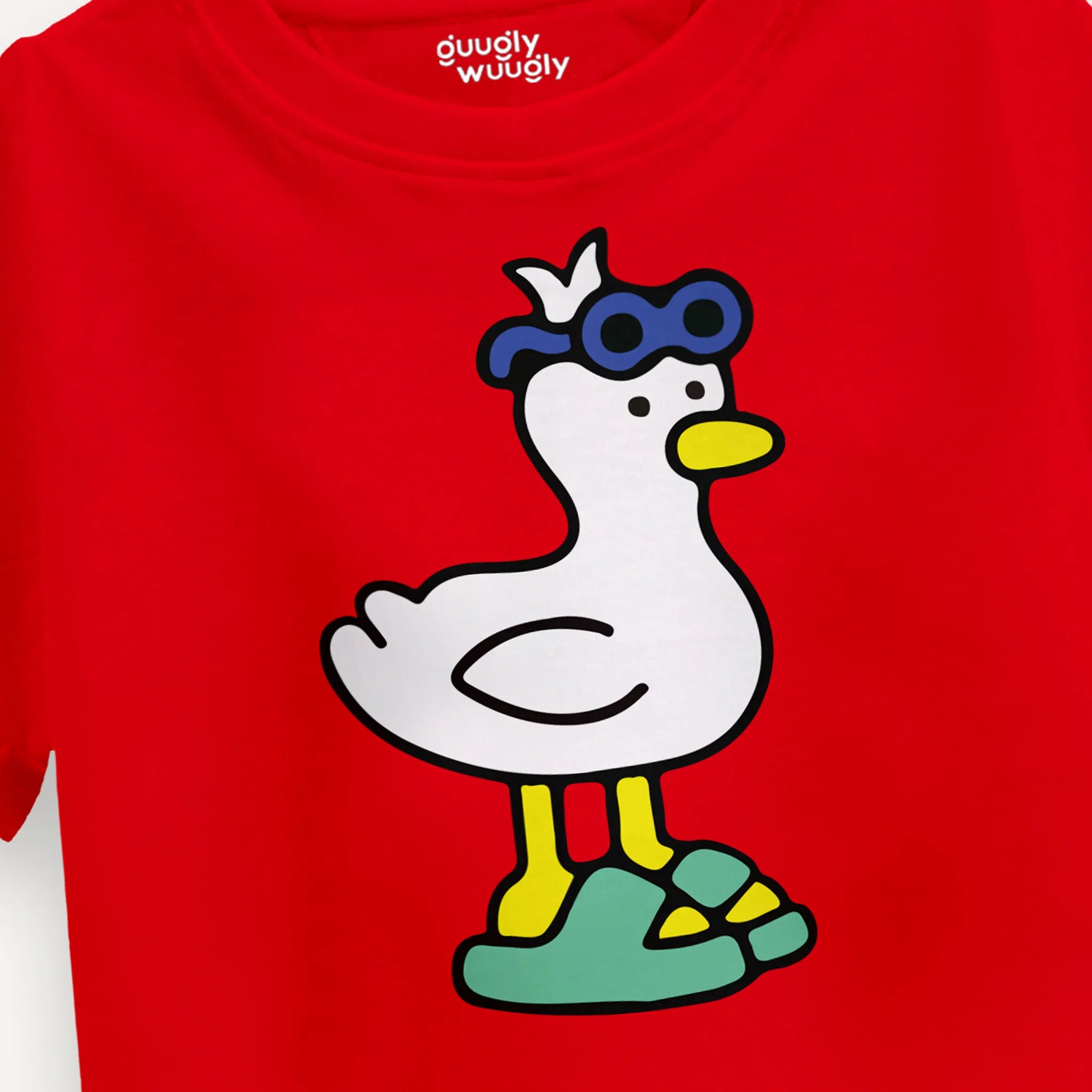 Close-up of the Girls Cool Duck Crop Top in Red highlighting the detailed duck print and soft fabric.
