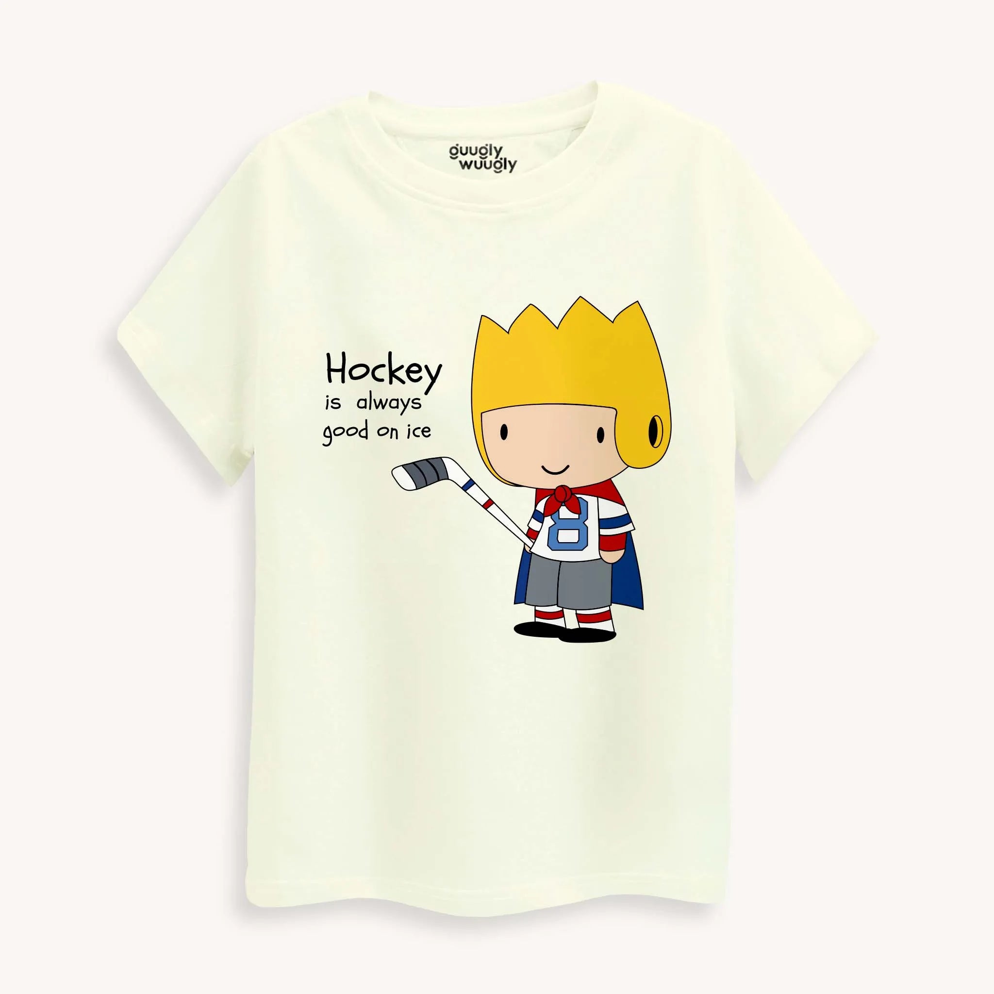 White t-shirt with a cartoon character and text on a white background