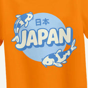Orange t-shirt with 'Japan' and koi fish design on a blue circle.