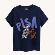 Navy blue t-shirt with 'PISA' and leaning tower graphic on a white background