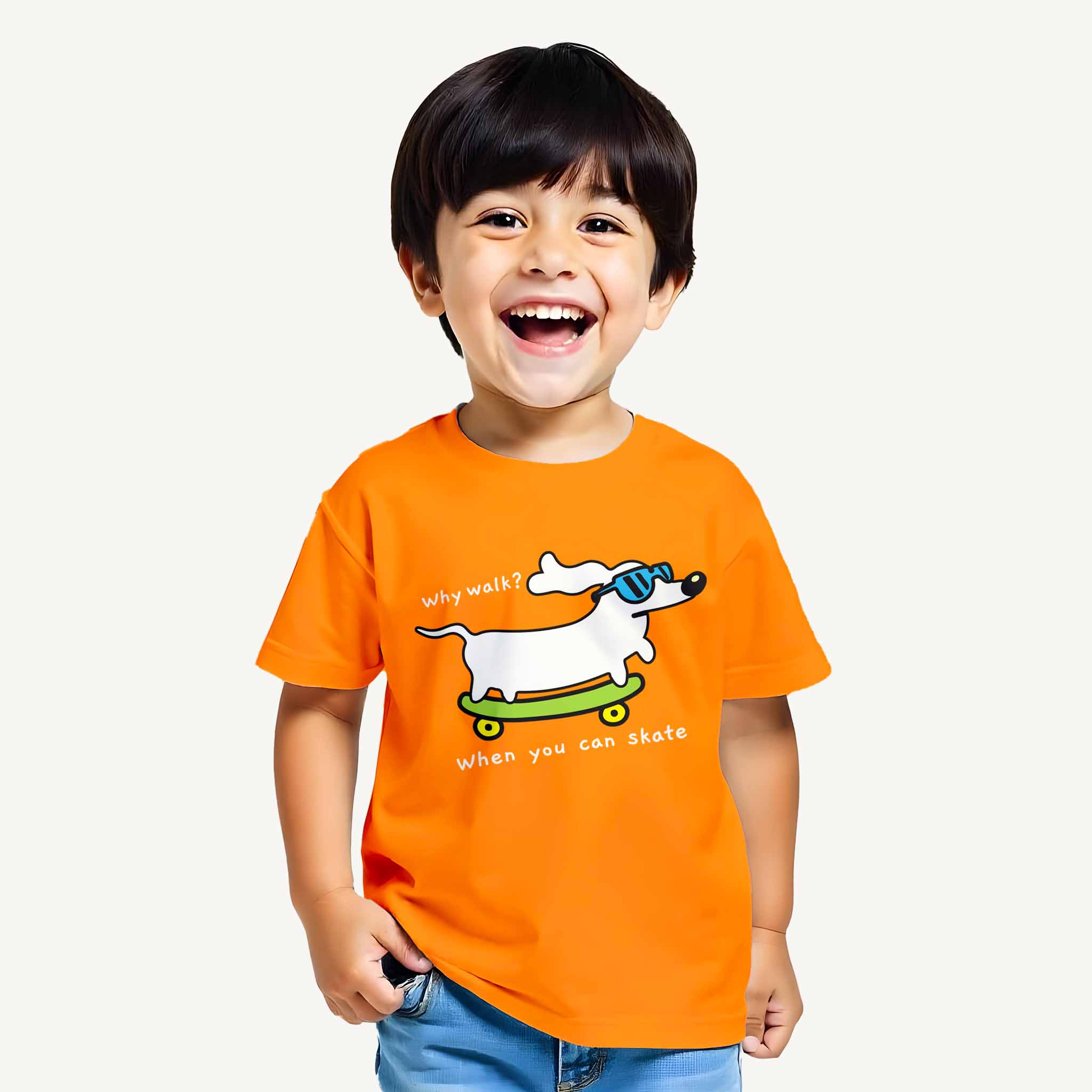 Dog_on_skate_Orange_Boys_Model_T_shirt