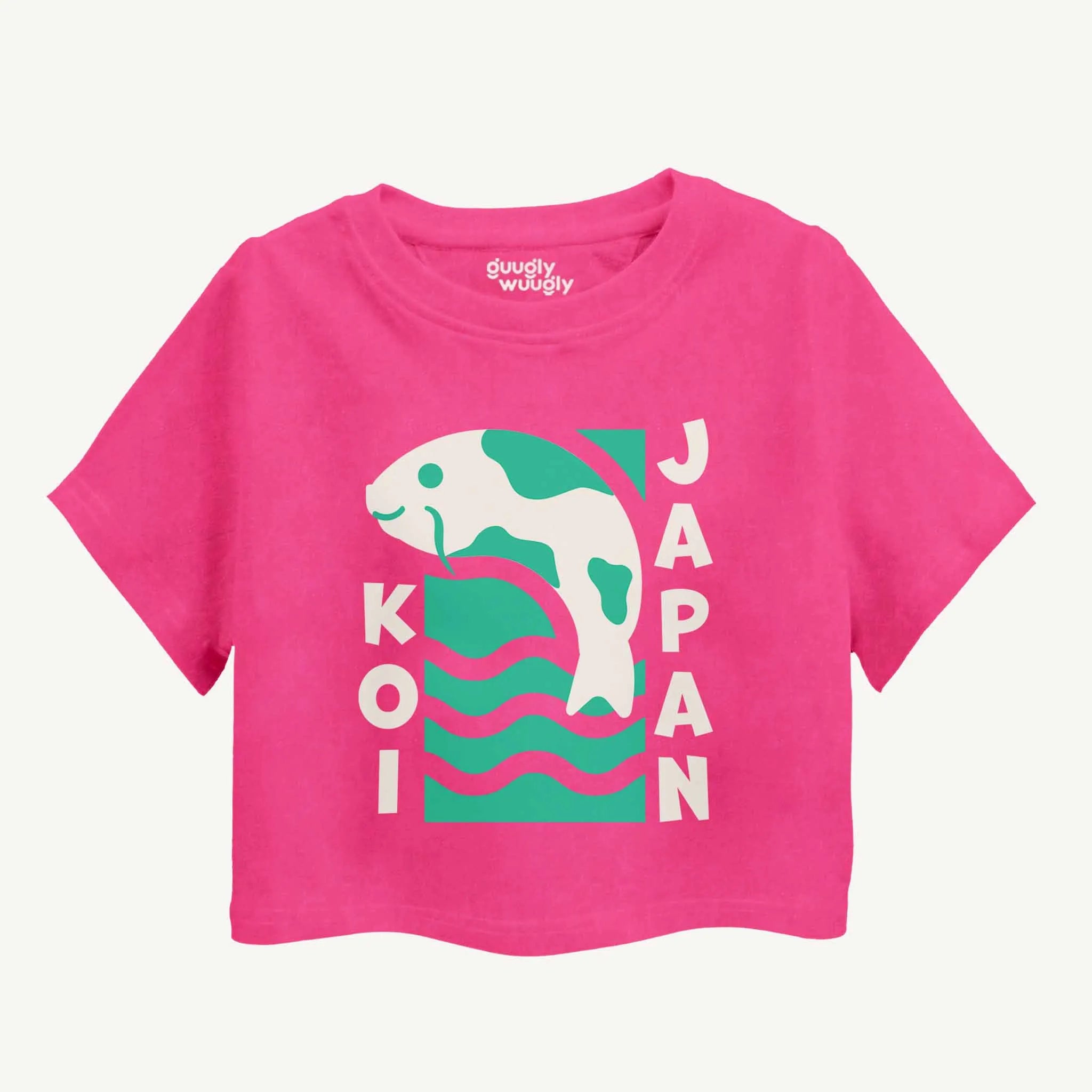 Pink t-shirt with Koi fish design and 'Japan' text on a white background