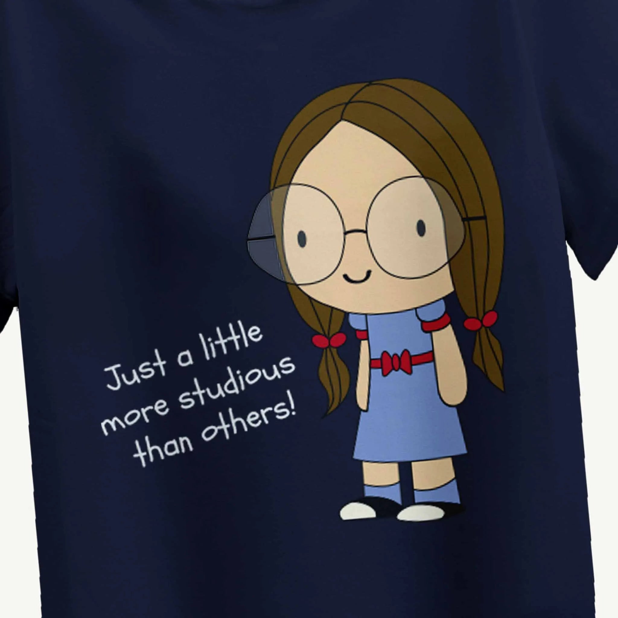 Navy blue t-shirt with a cartoon character and text on a white background
