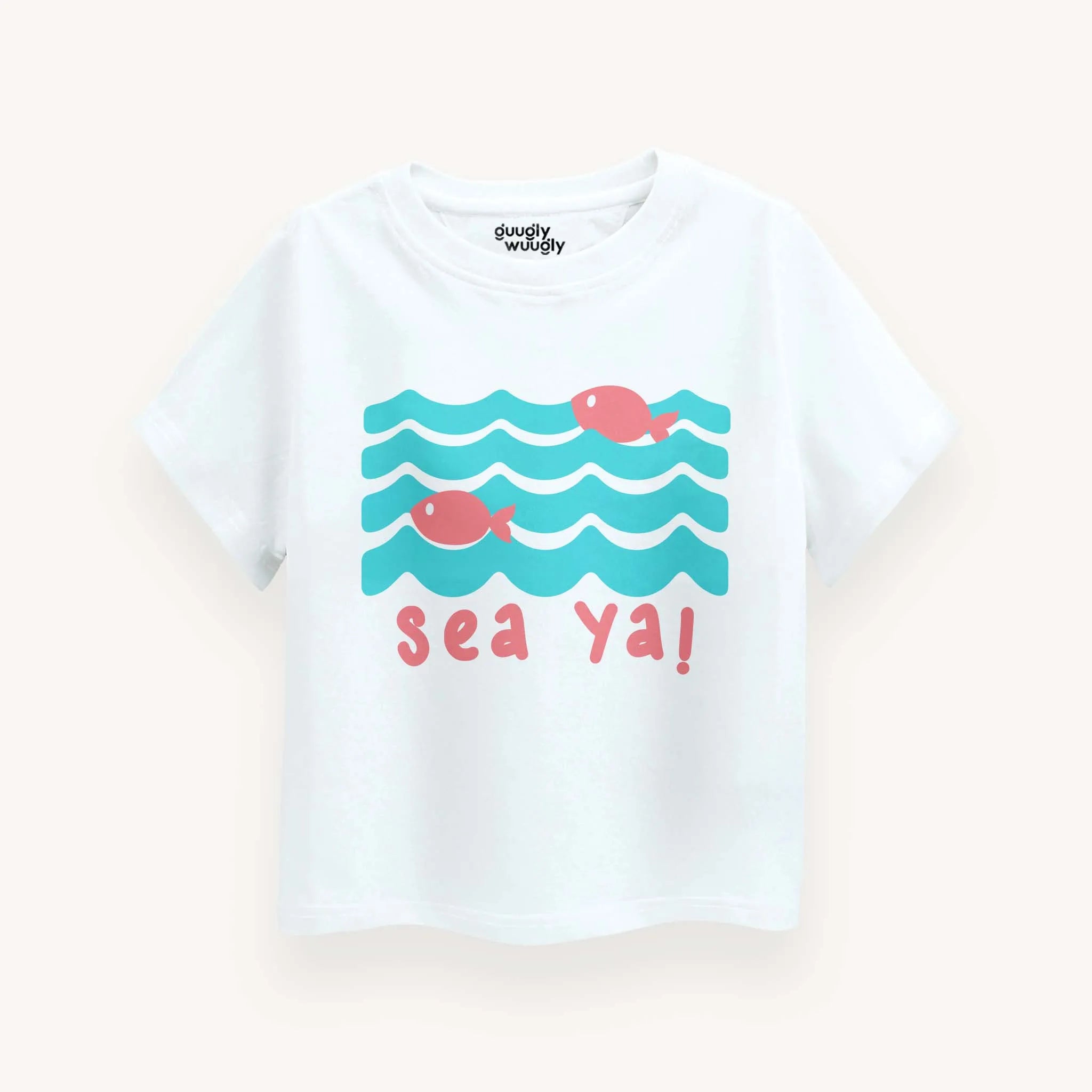 Children's t-shirt with whale and wave design on a white background