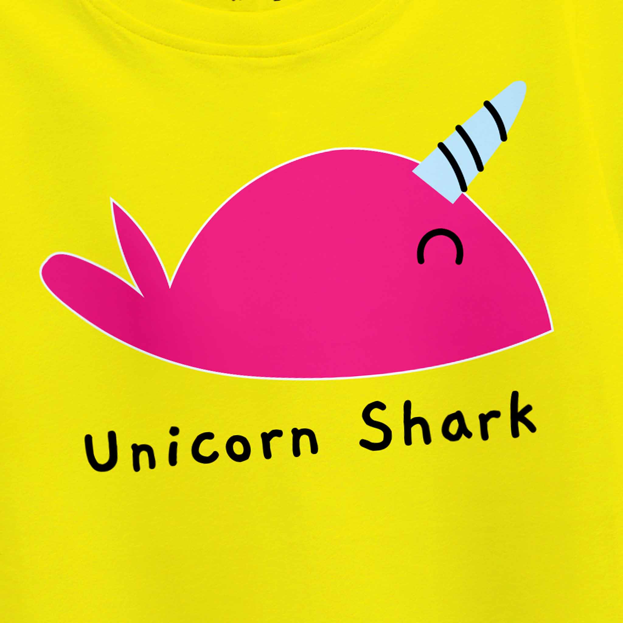Girls-Unicorn-Shark-yellow-Tshirt-Close