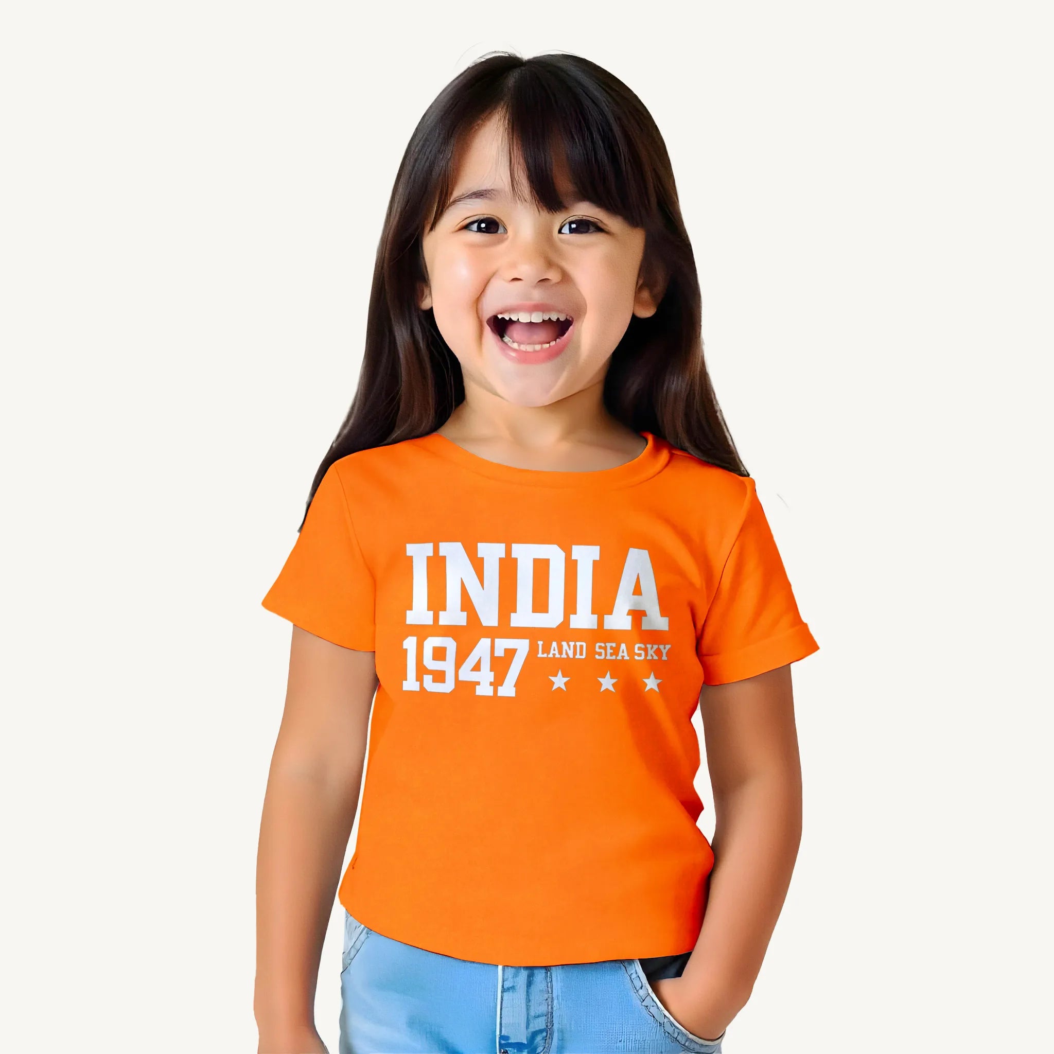 Girls-India-1947-Orange-T-shirt