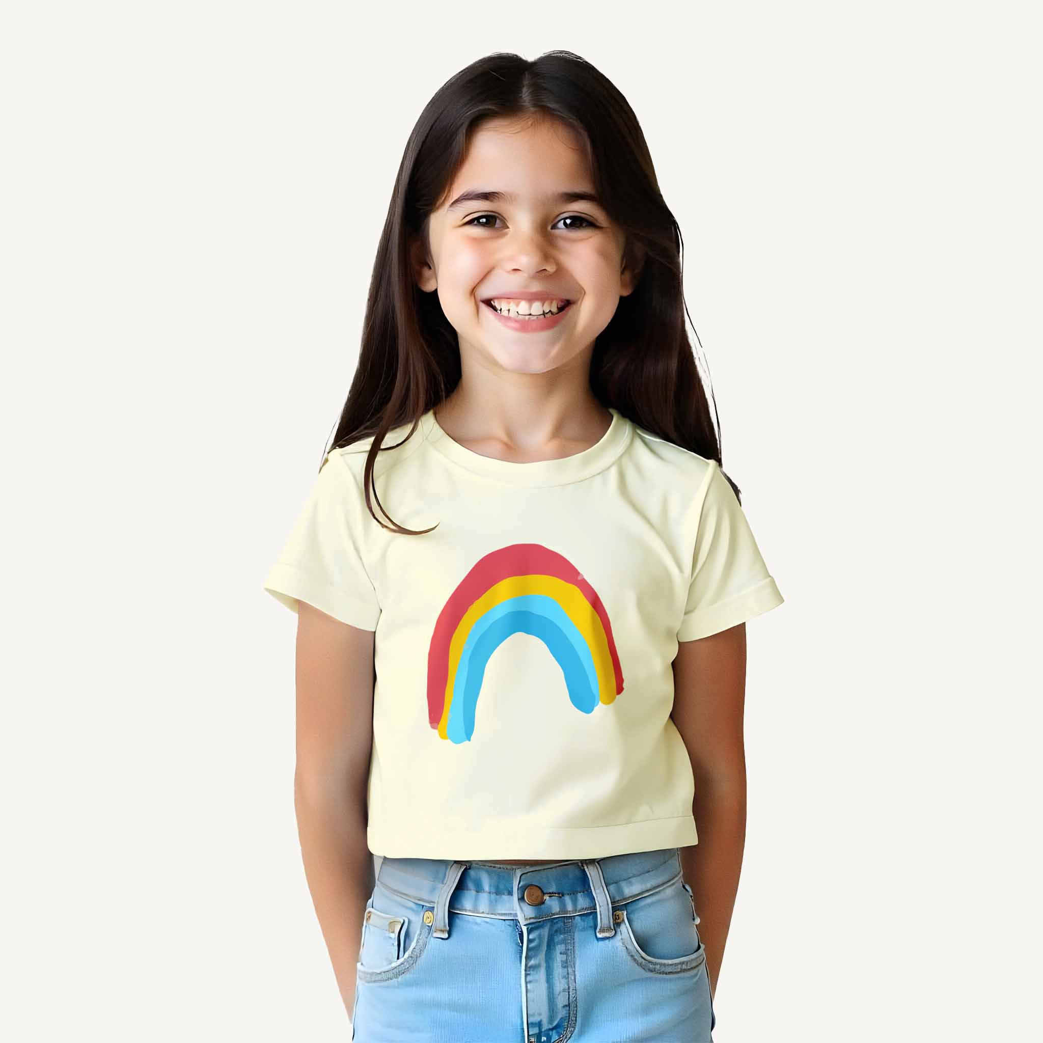 Girls_Off_White_Rainbow_CropTop_Model