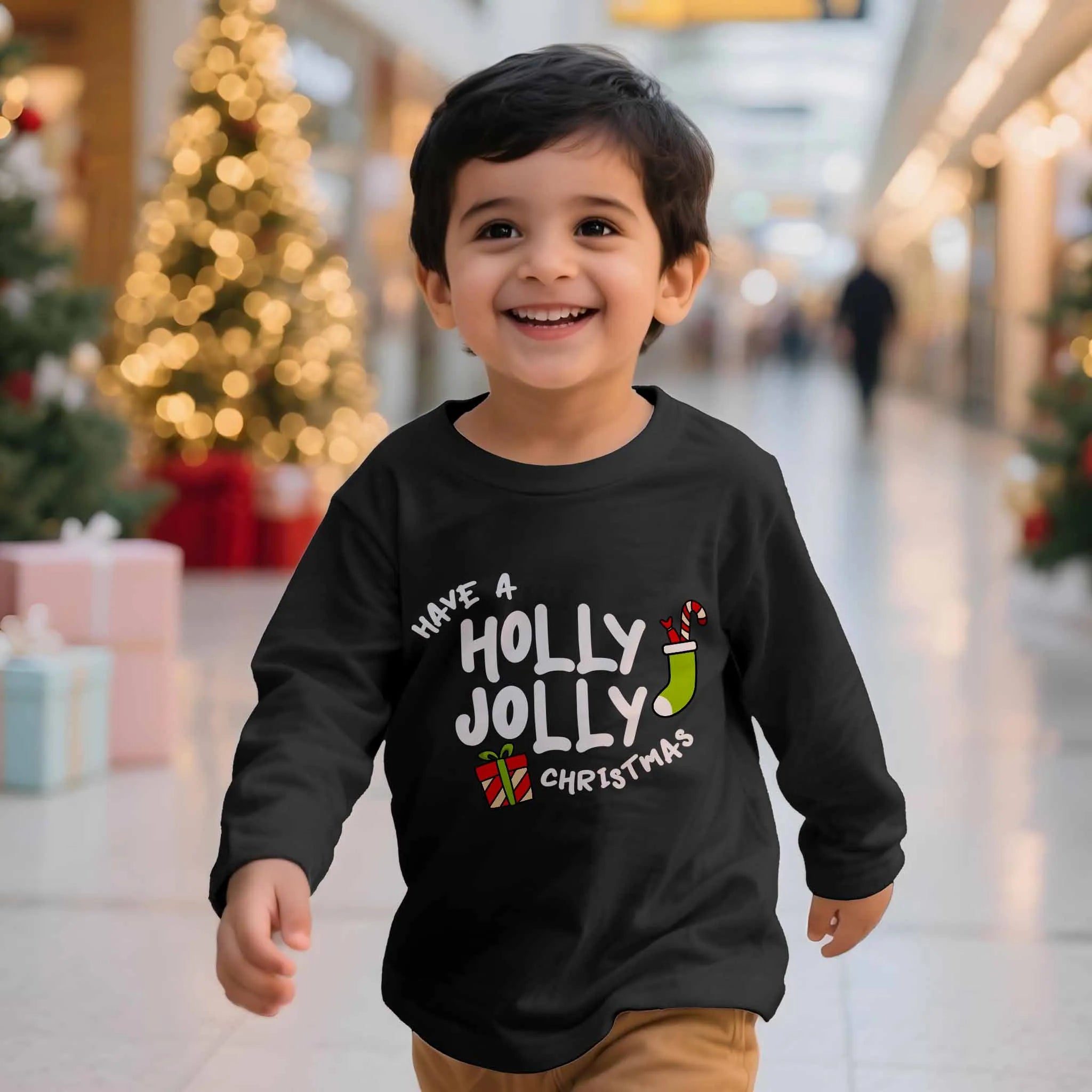 Boys Toddler Holly Jolly Black Long Sleeves Tshirt