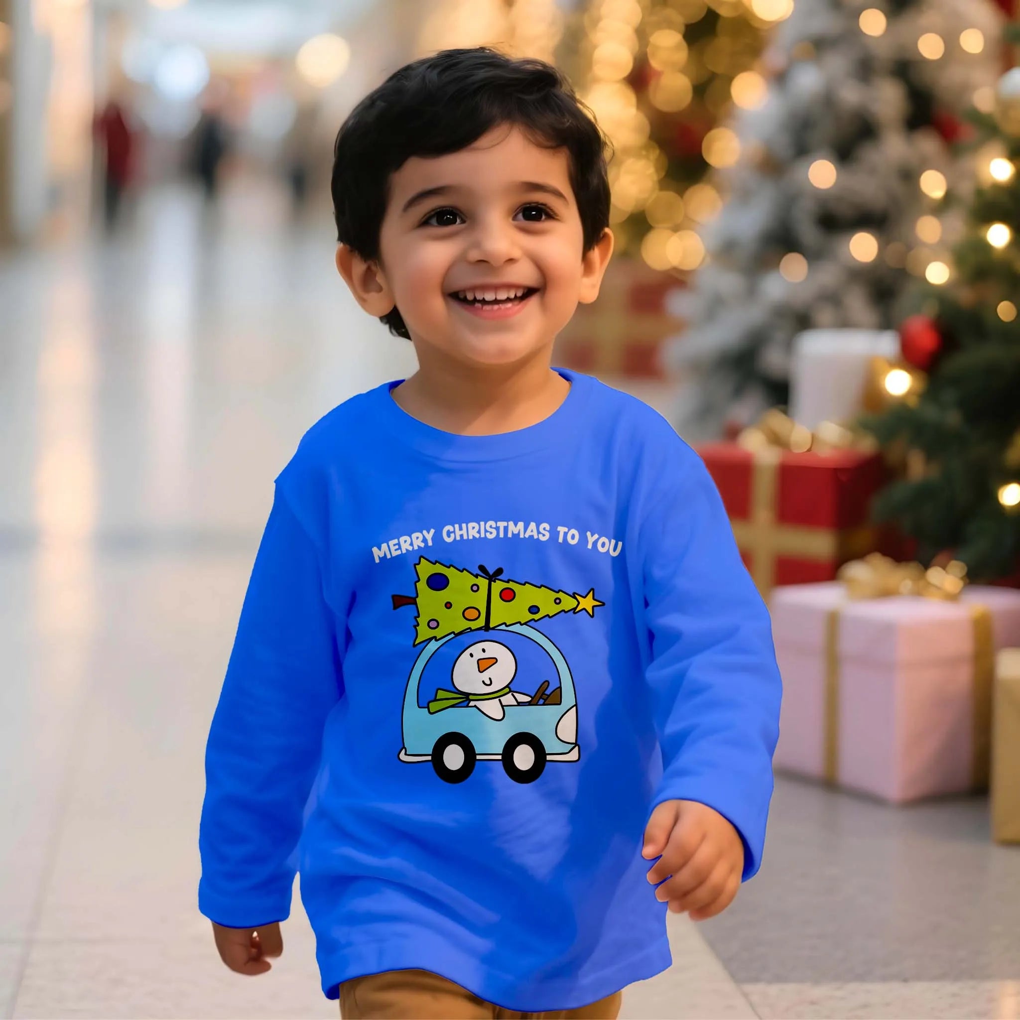 Boys Toddler Merry Christmas Classic Blue Long Sleeves Tshirt