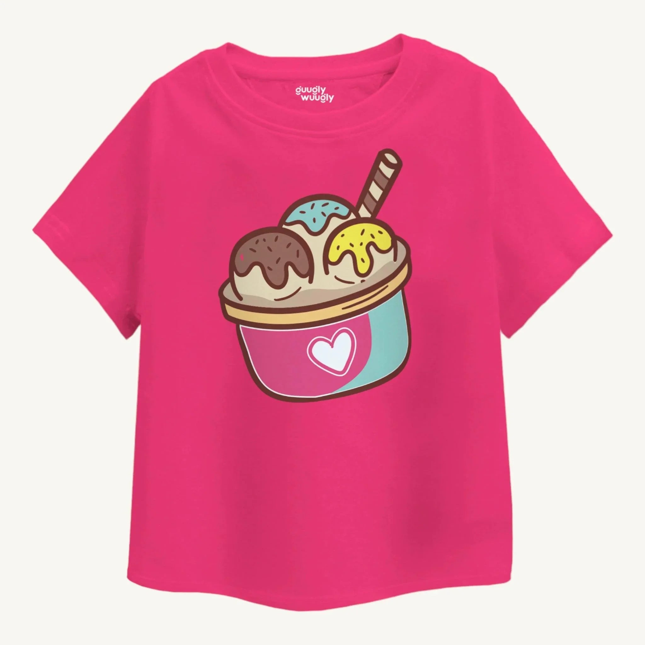 Girls Pink T-shirt Ice-Cream Print Guugly Wuugly1