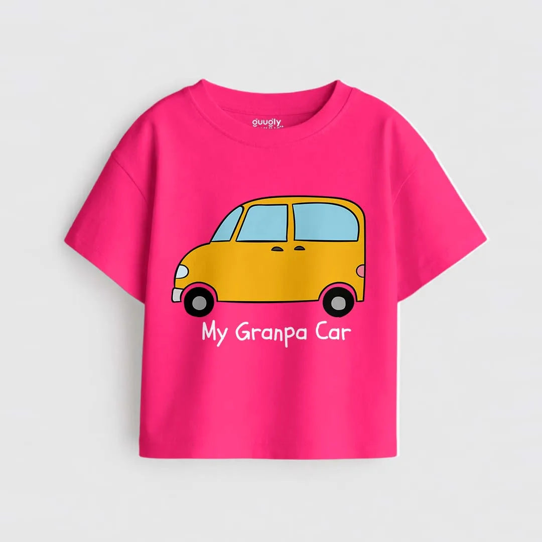 Toddler boy wearing Grandpa's Car cotton t-shirt | Guugly Wuugly