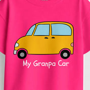 Close-up of Grandpa's Car print on cotton t-shirt for toddler boys | Guugly Wuugly