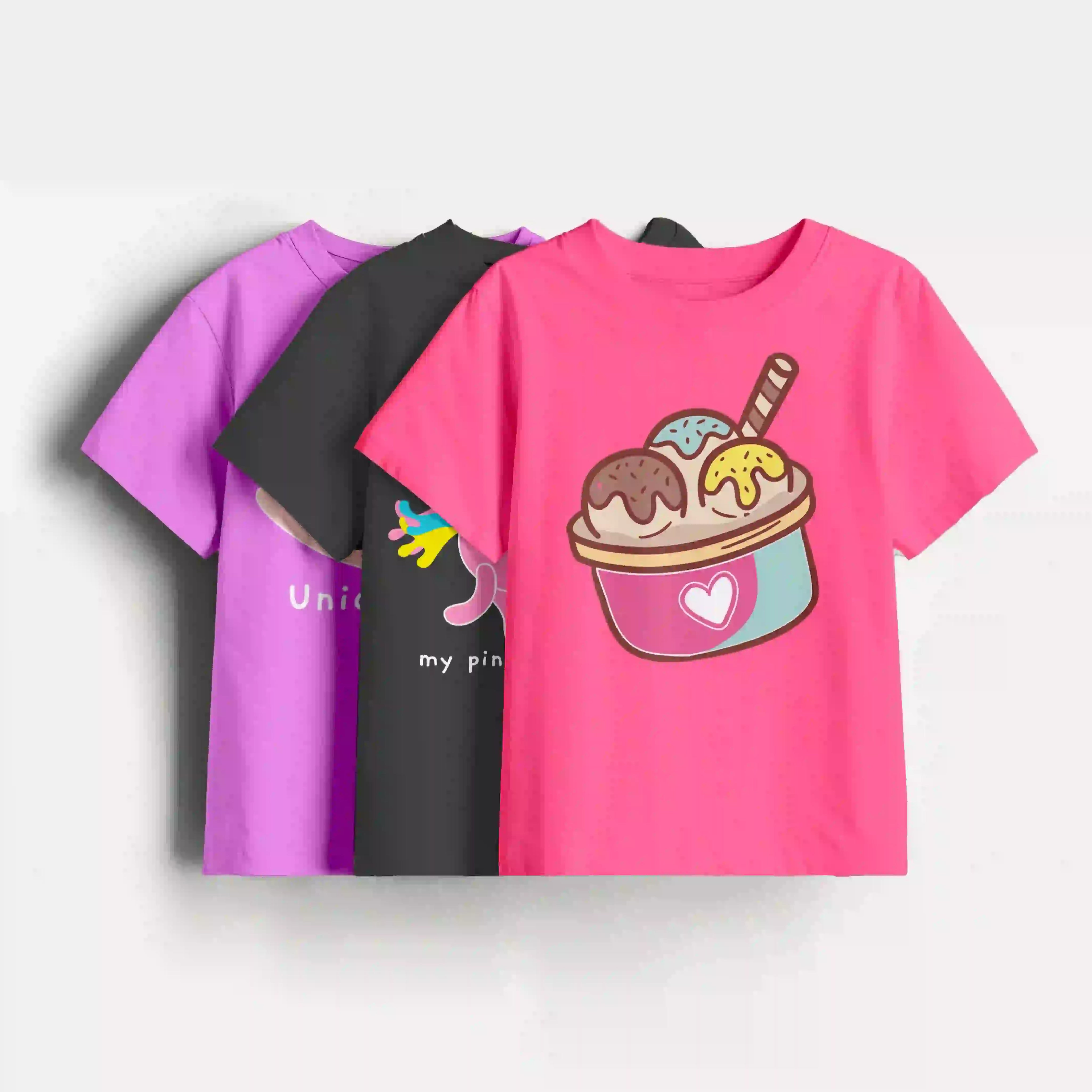 Girls-Pack Of 3 Minisoft Cotton Tees