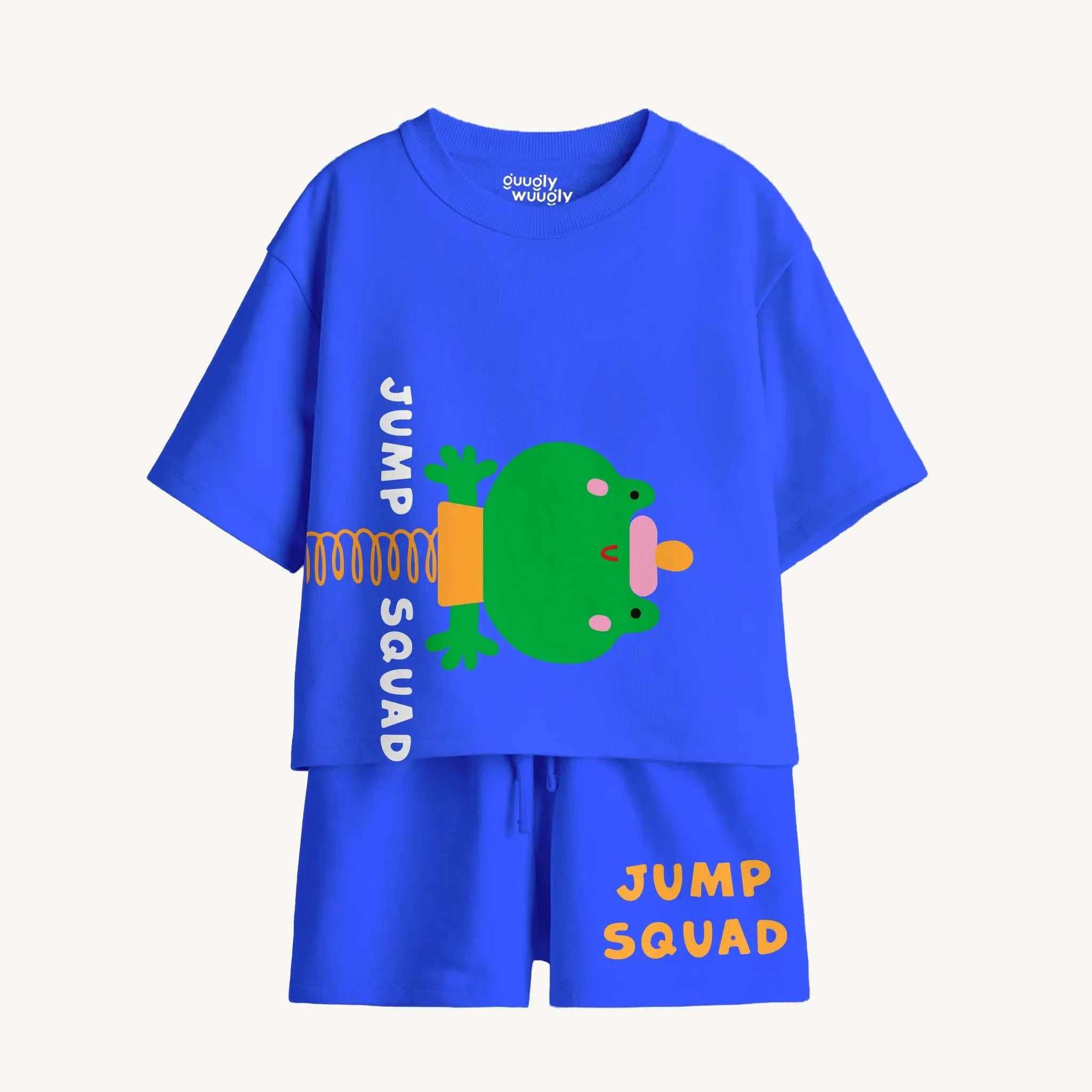 Boy wearing Jump Squad printed cotton co-ord set | Guugly Wuugly