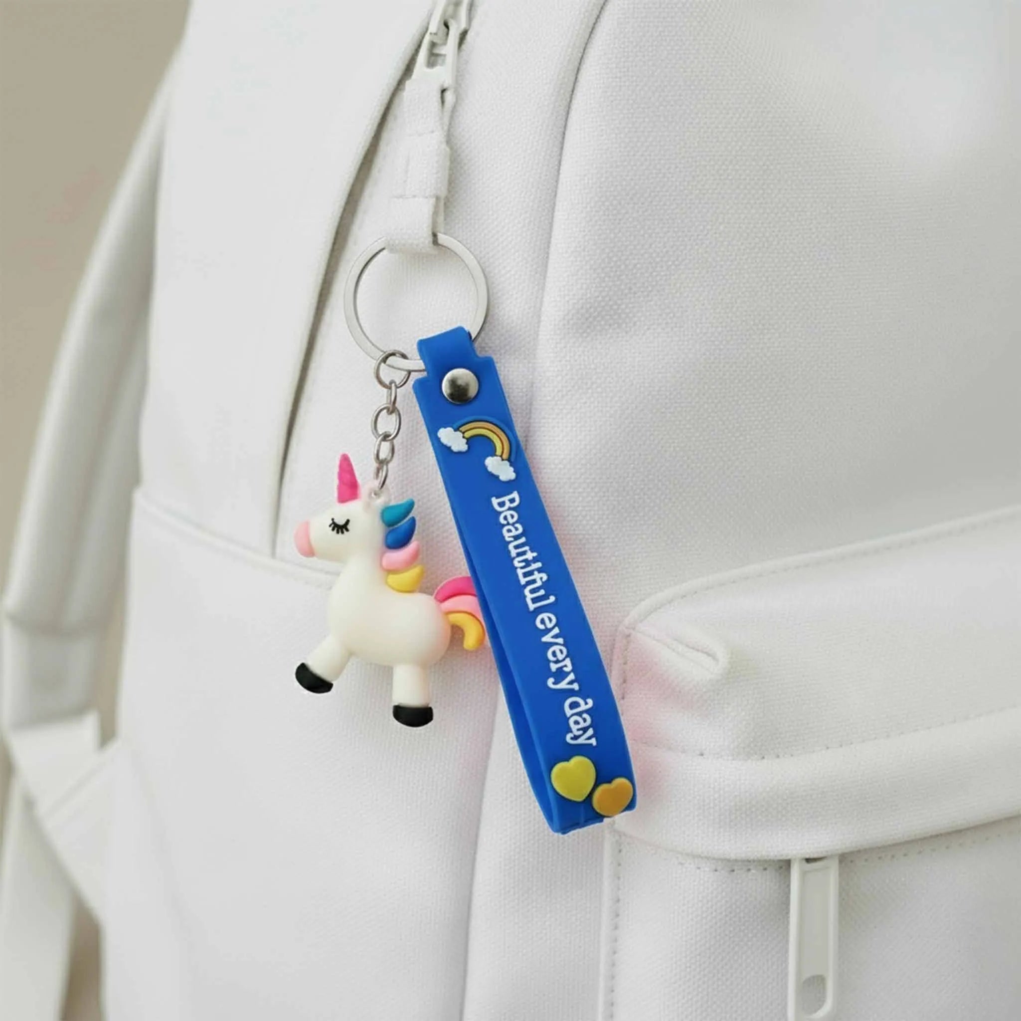 Kids Happy Unicorn Keychain Blue