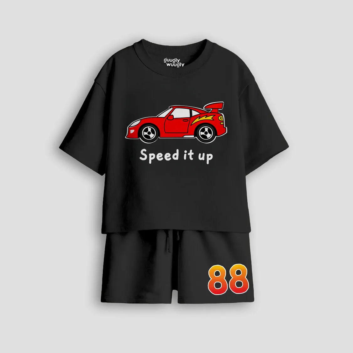 Black Speed Car printed cotton co-ord set for boys 4-12 years | Guugly Wuugly