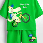 Boys Red PlaySoft Cotton Co-ord – Roar Ride Rule