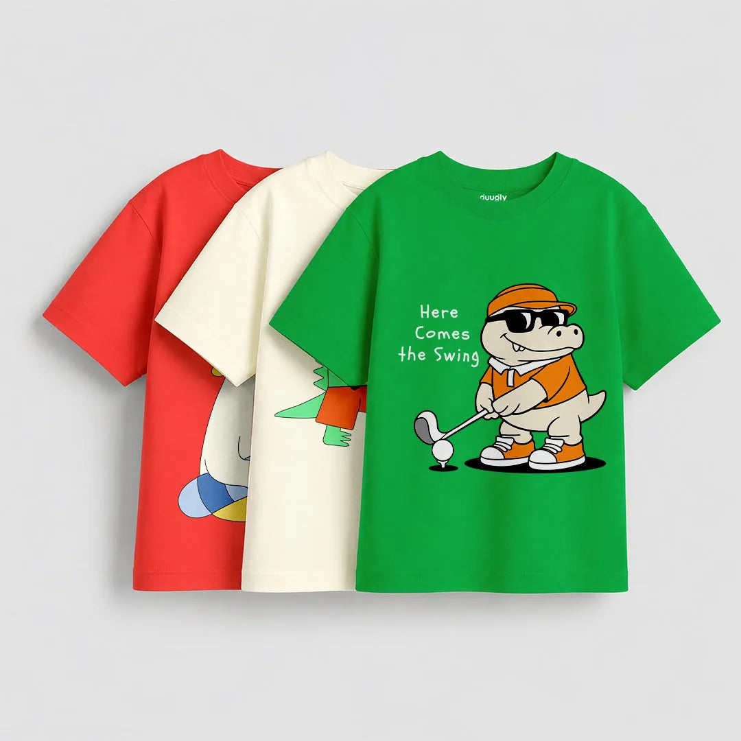 Boys pack of 3 printed cotton t-shirts | Guugly Wuugly