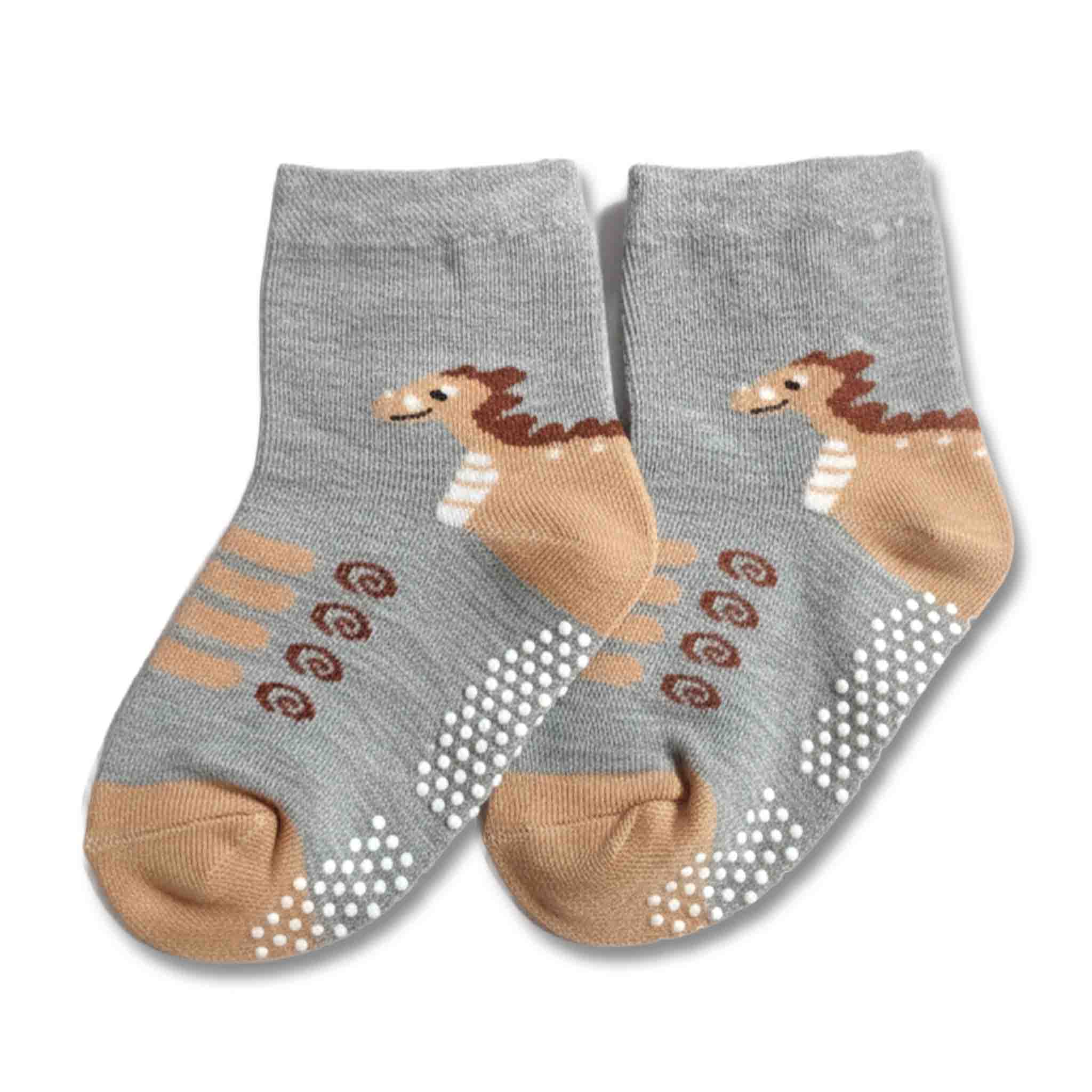 Dino Face Grey Grip Socks