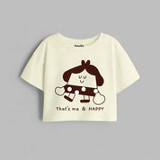 Off-white Me and Happy printed cotton crop top for girls 4-12 years | Guugly Wuugly