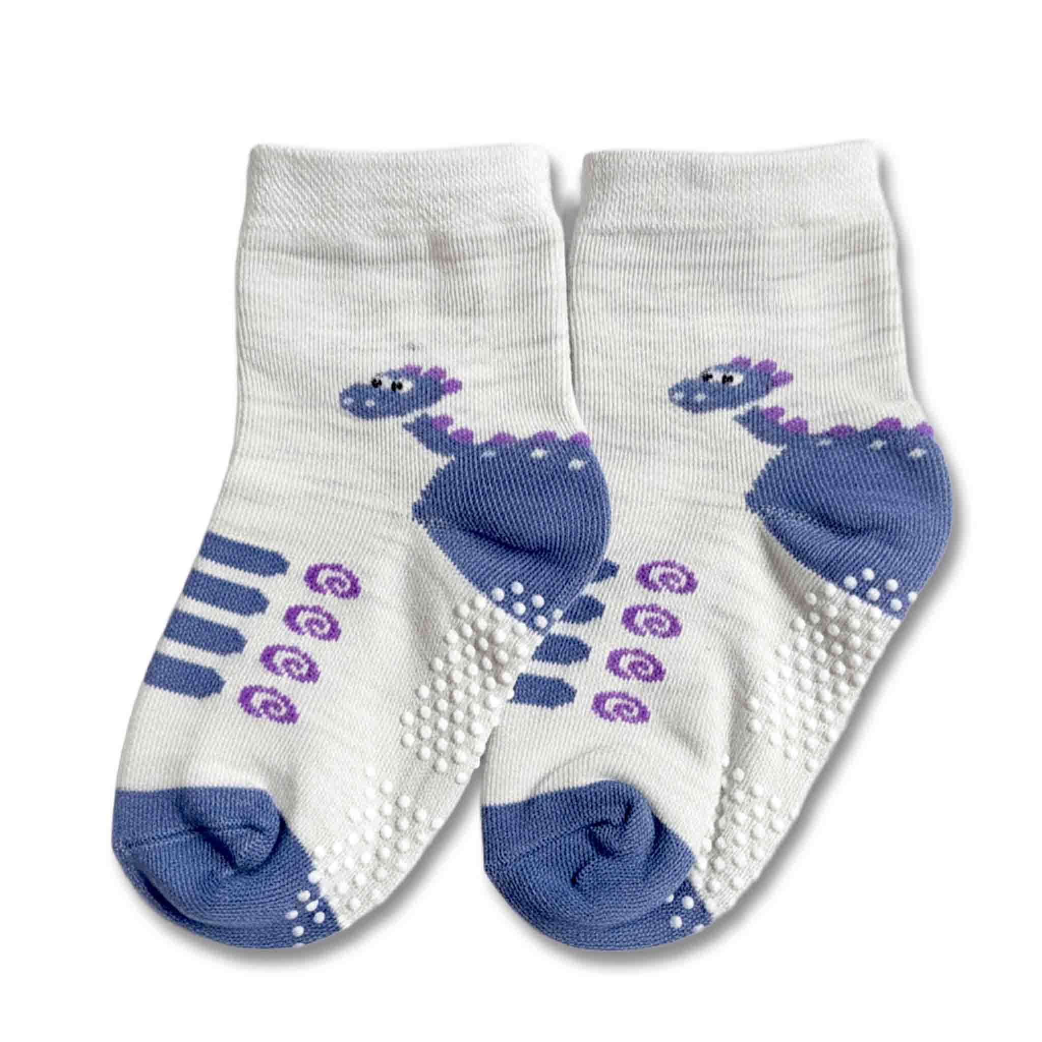 Dino Face Yellow Grip Socks