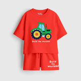 Boys Red PlaySoft Cotton Co-ord – Build The World