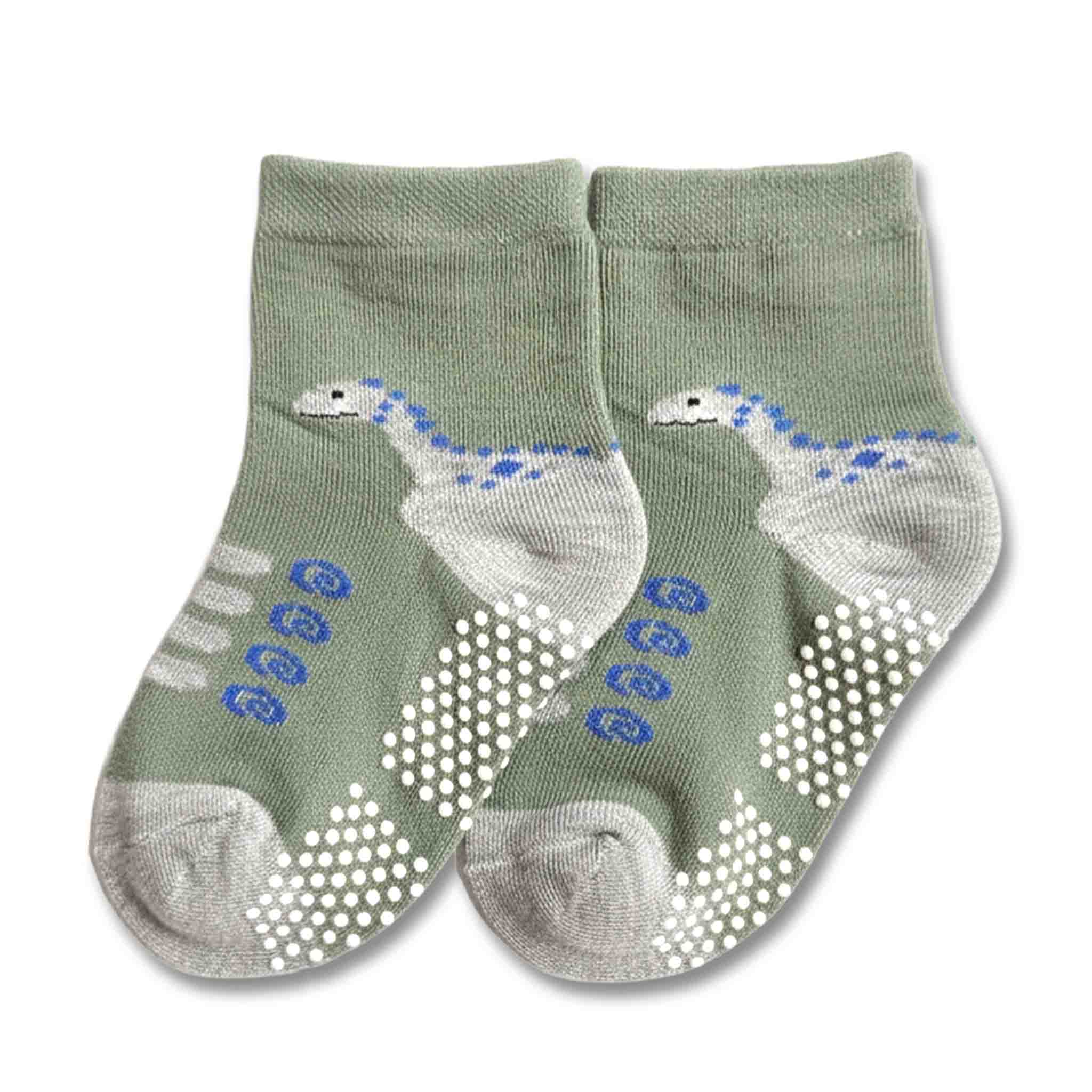 Dino Face Green Grip Socks