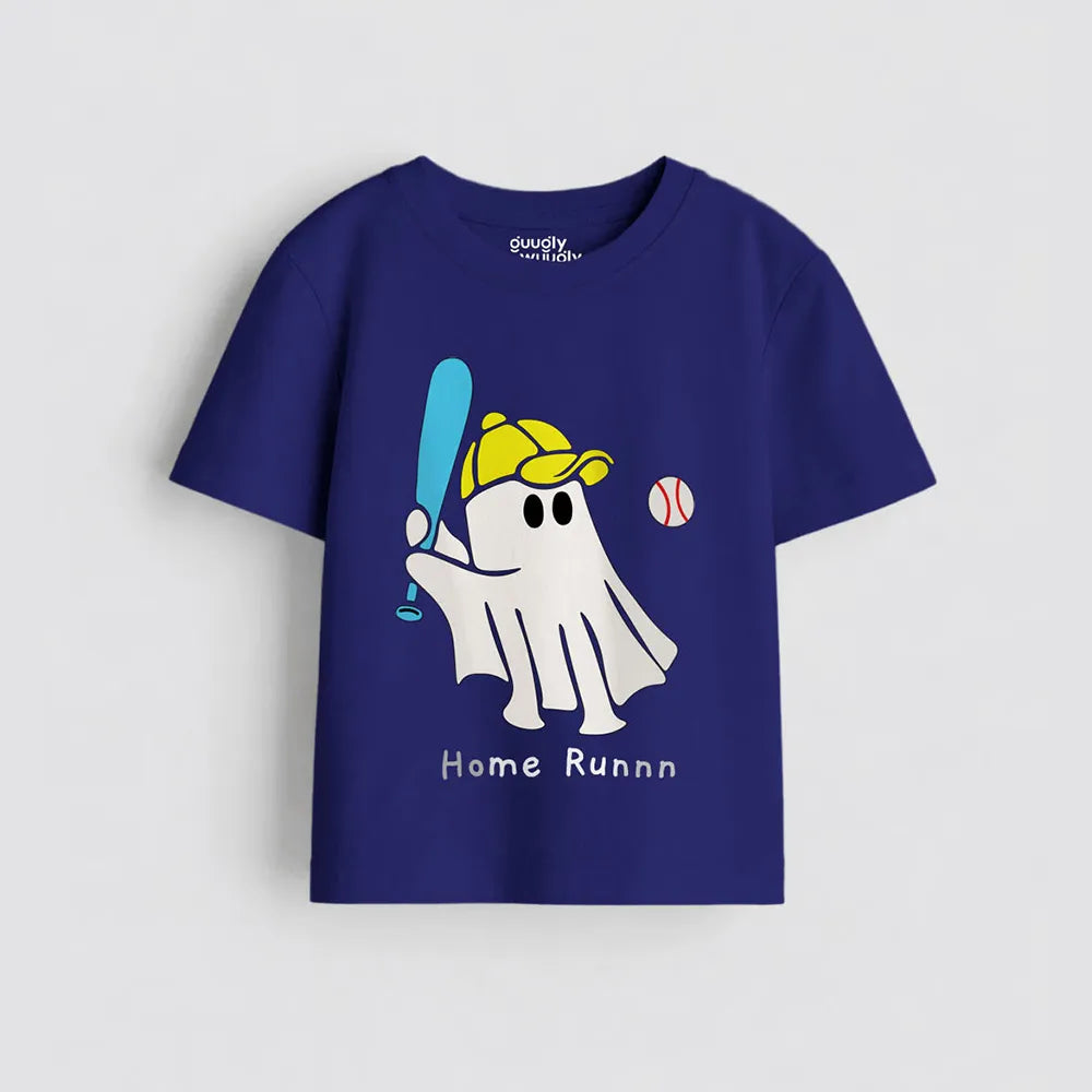 Navy blue Home Run Hero printed cotton t-shirt for boys 4-12 years | Guugly Wuugly