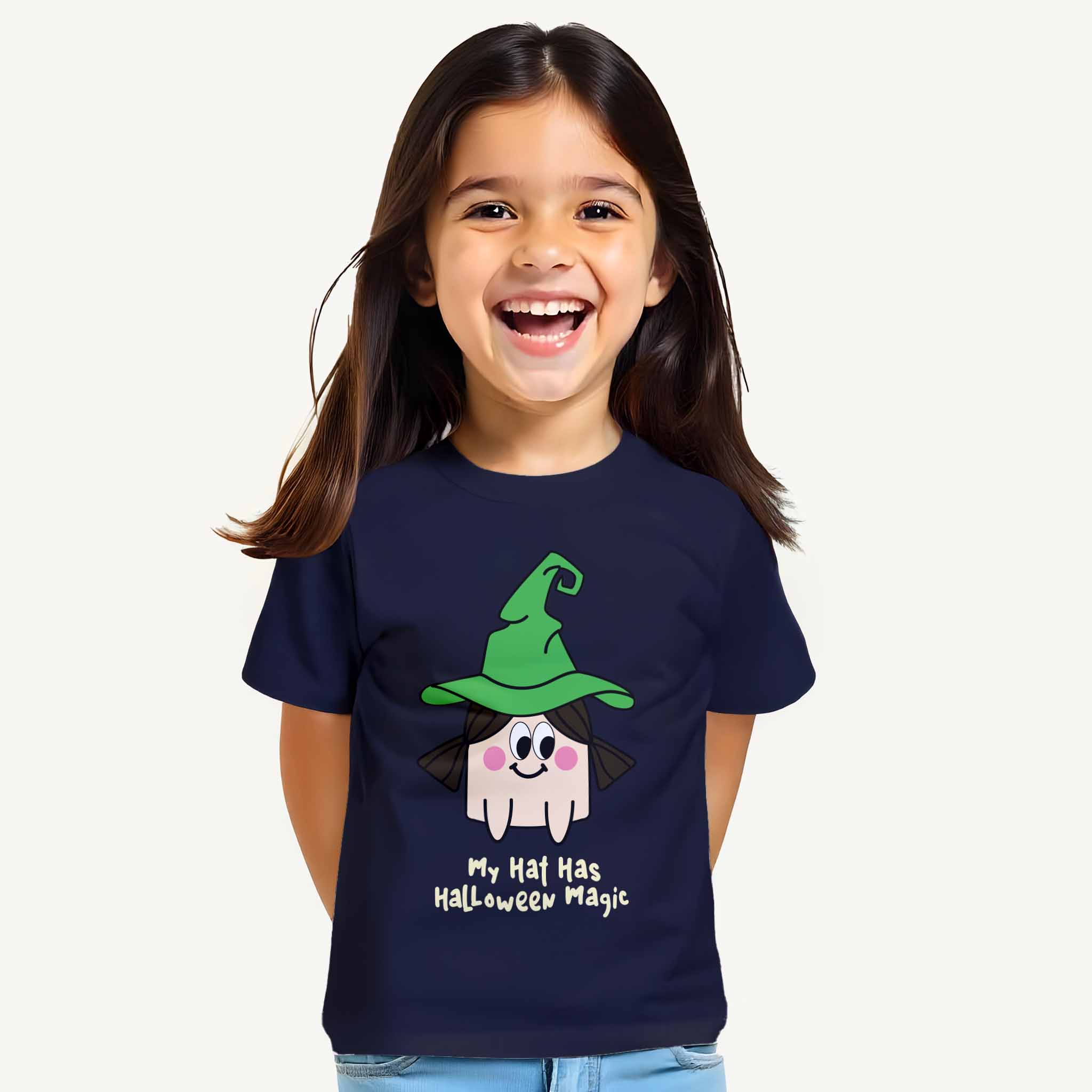Girls Navy Blue Halloween Hat T-shirt