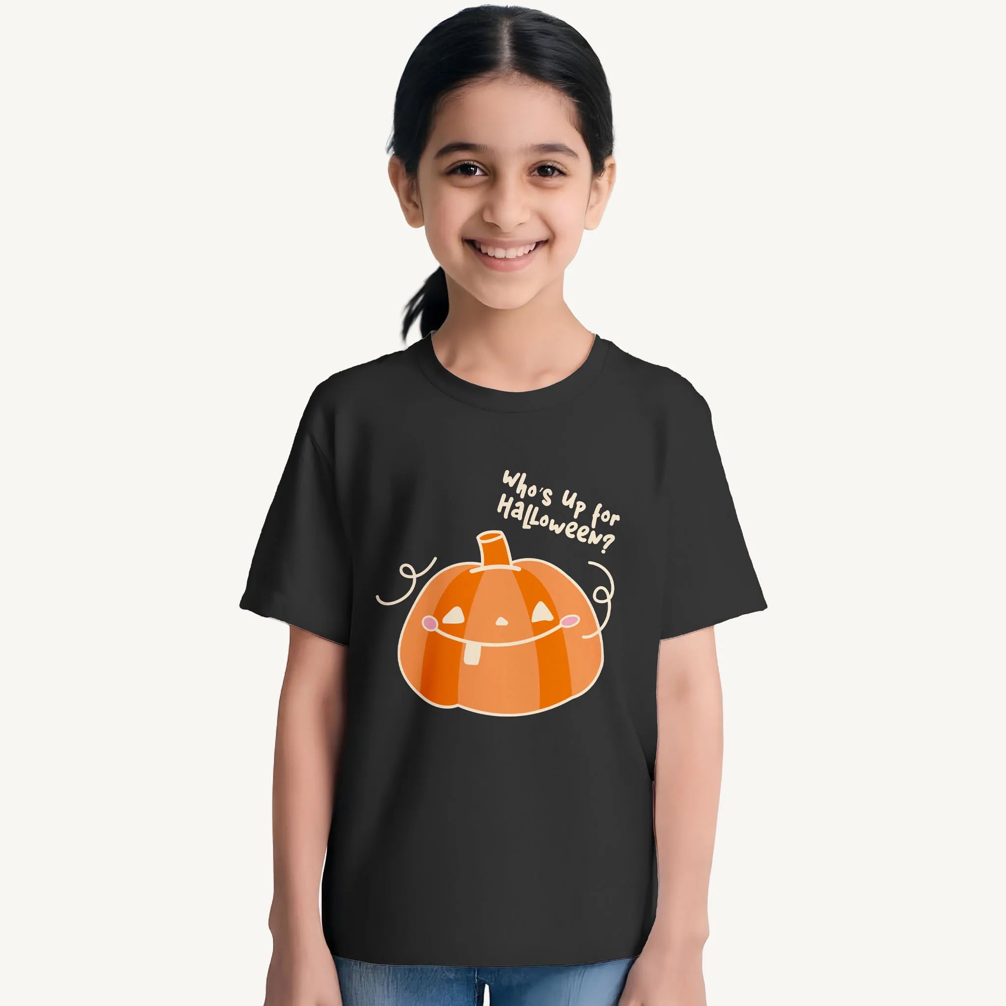 Girls Black Halloween Pumpkin T-shirt