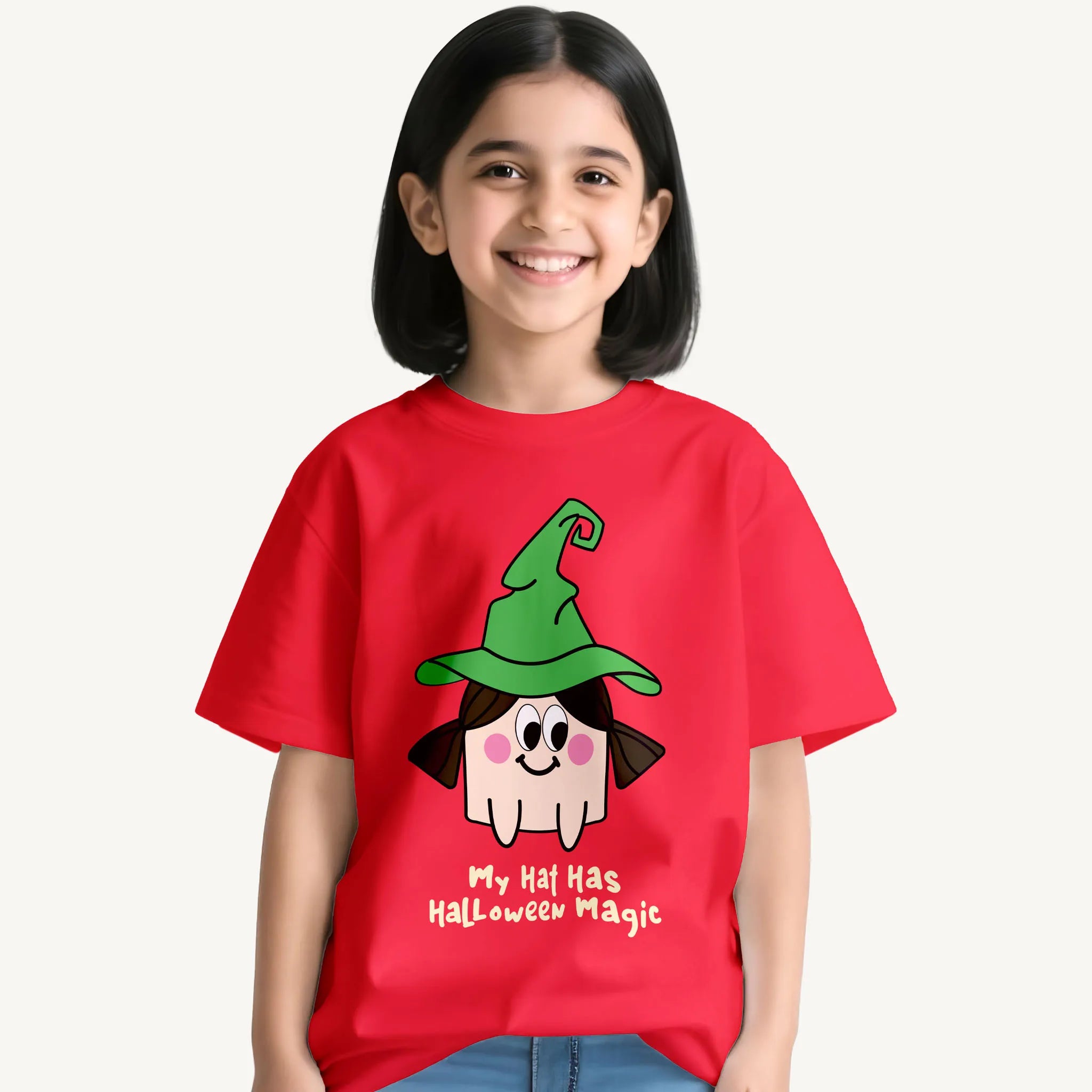 Girls Red Halloween Hat T-shirt