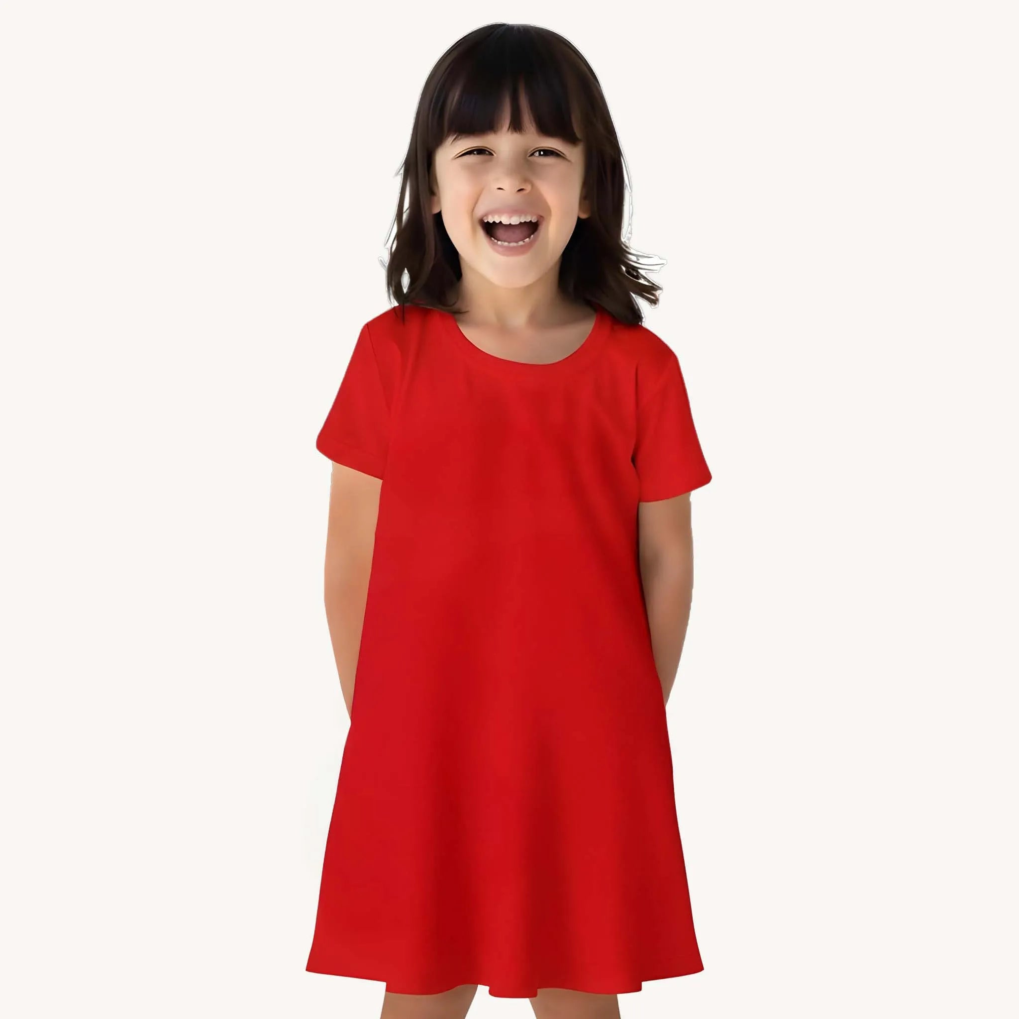 Girls Solid Red A Line Dress