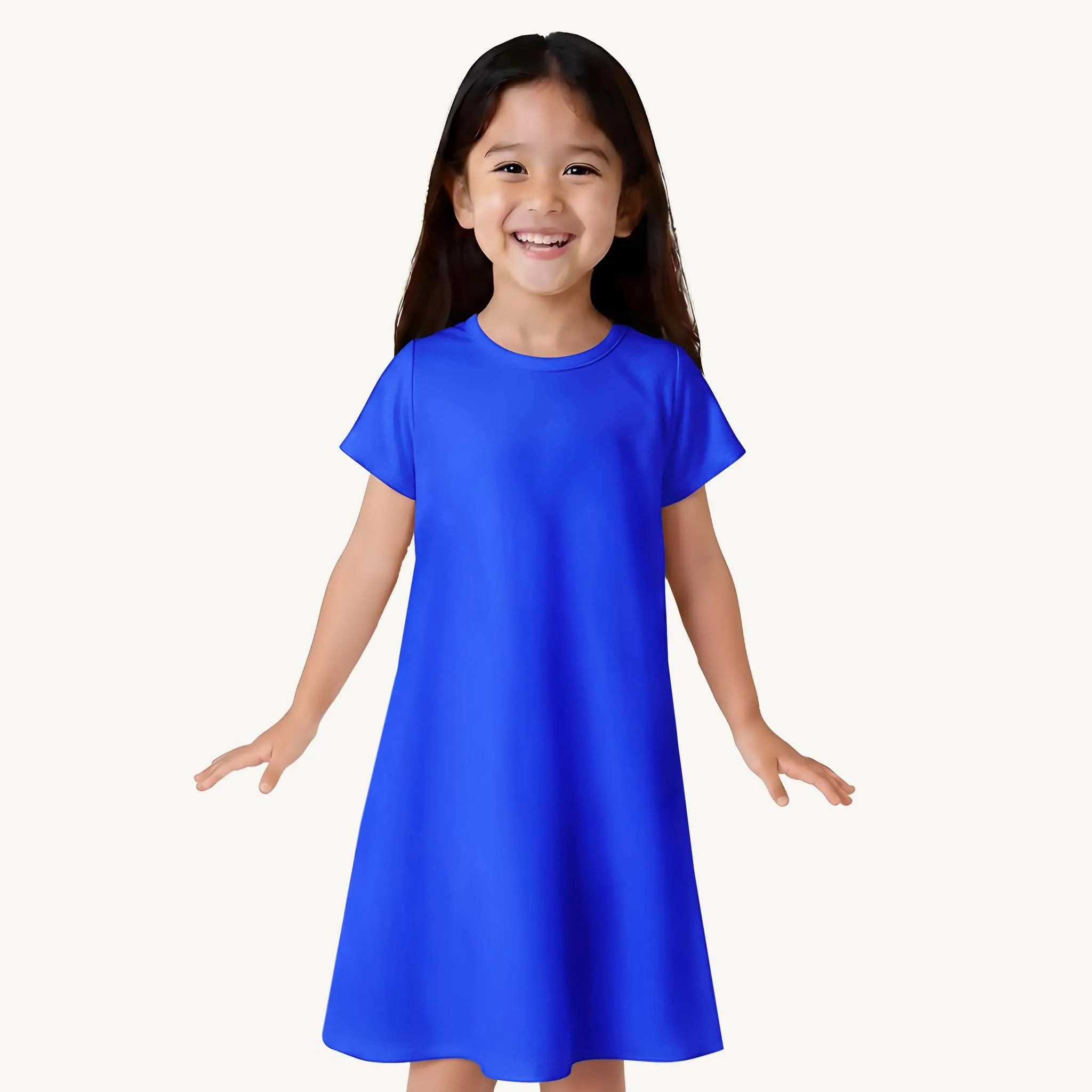 Girls Solid Classic Blue A Line Dress