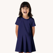 Girls Solid Navy Blue A Line Dress
