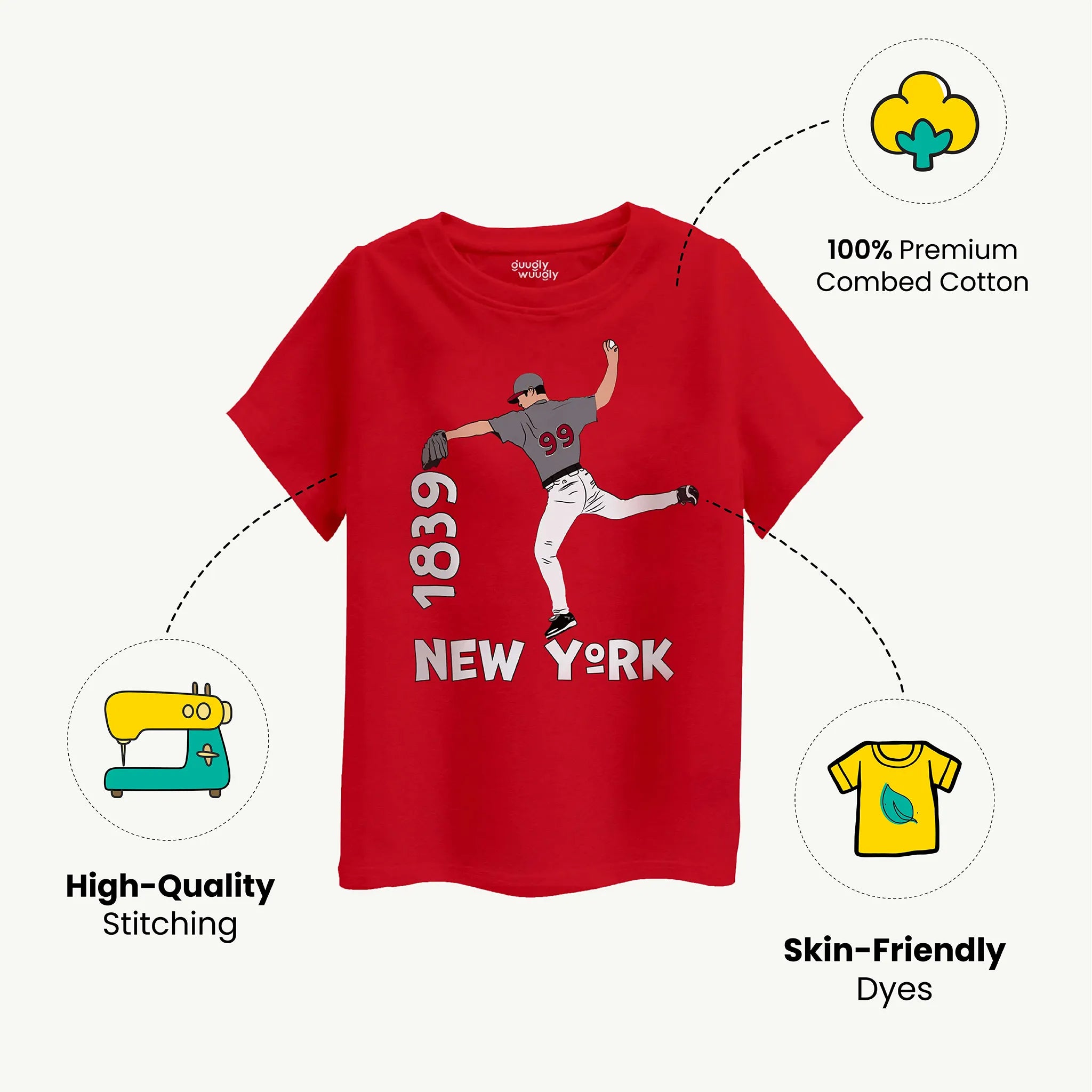 Boys Red Newyork Baseball Features