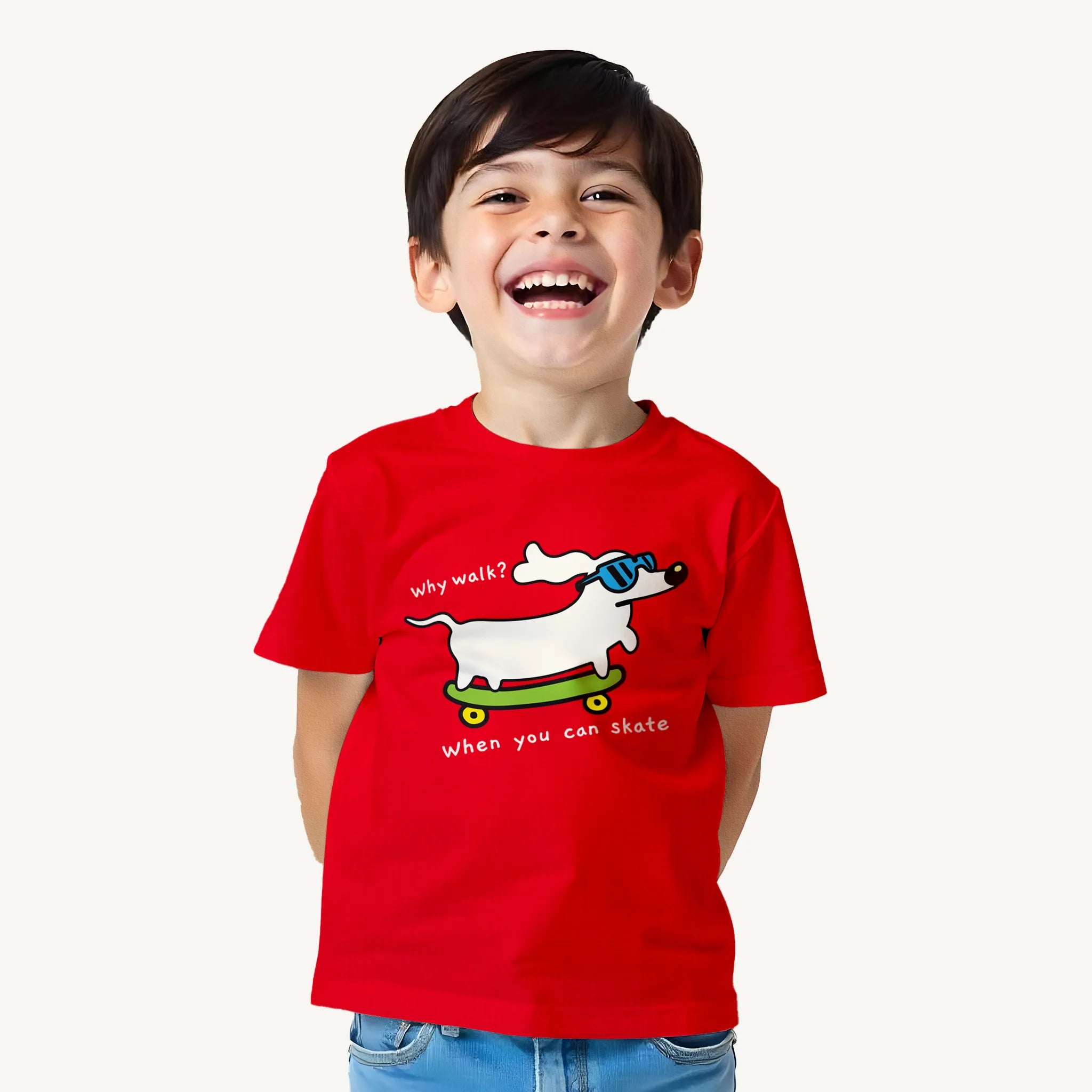 Boys why walk dog Red Tshirt Model