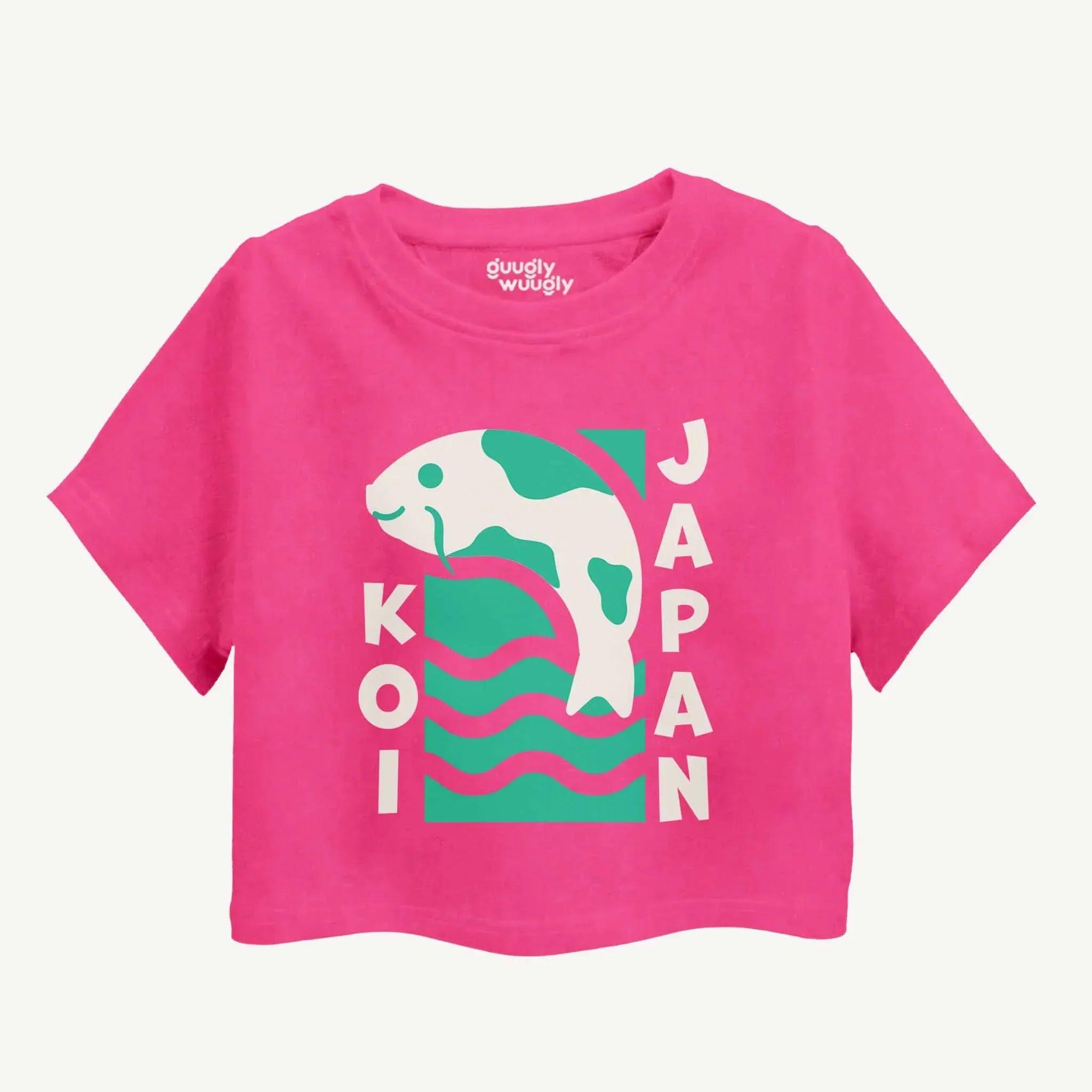 Pink t-shirt with Koi fish design and 'Japan' text on a white background