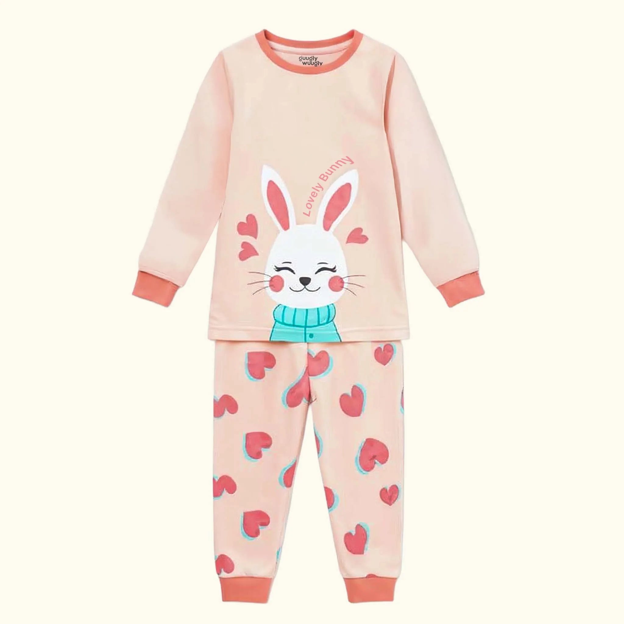 Children's pajama set with a bunny design on a white background
