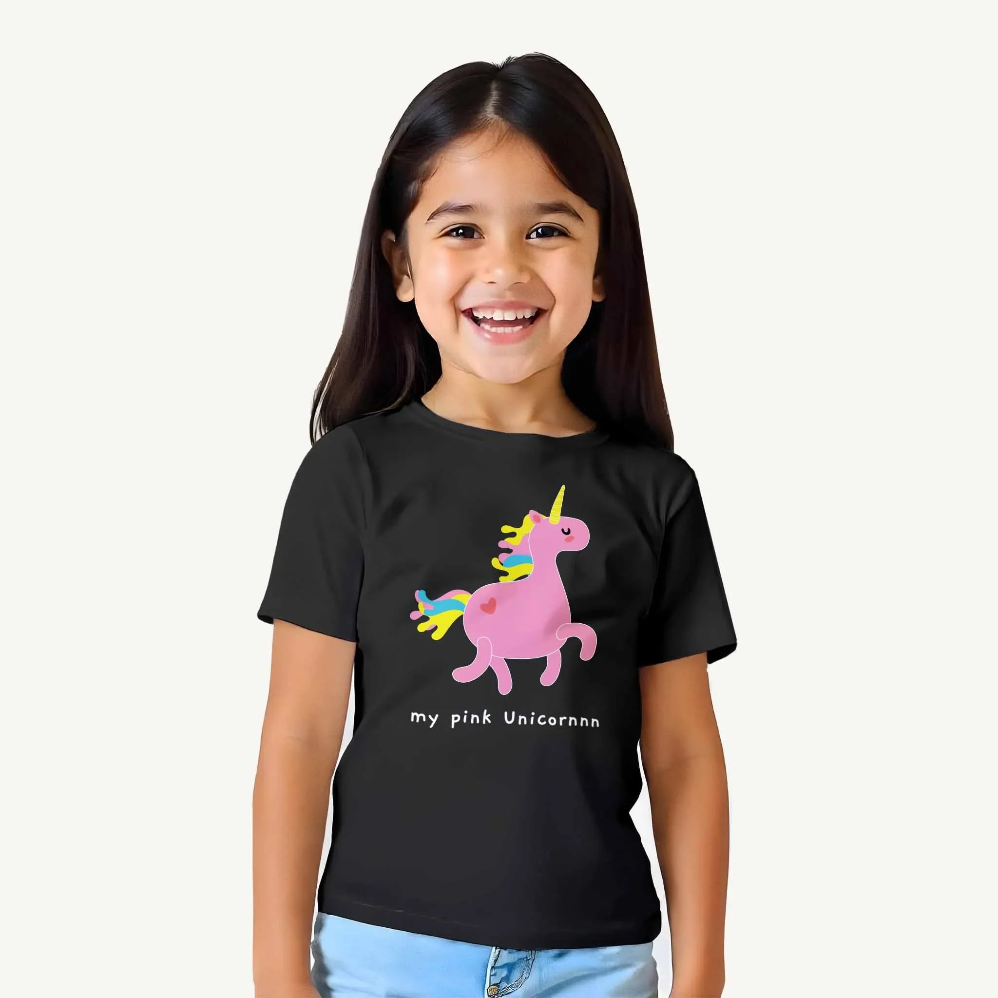 Girls-pink-unicorn-black-t-shirt