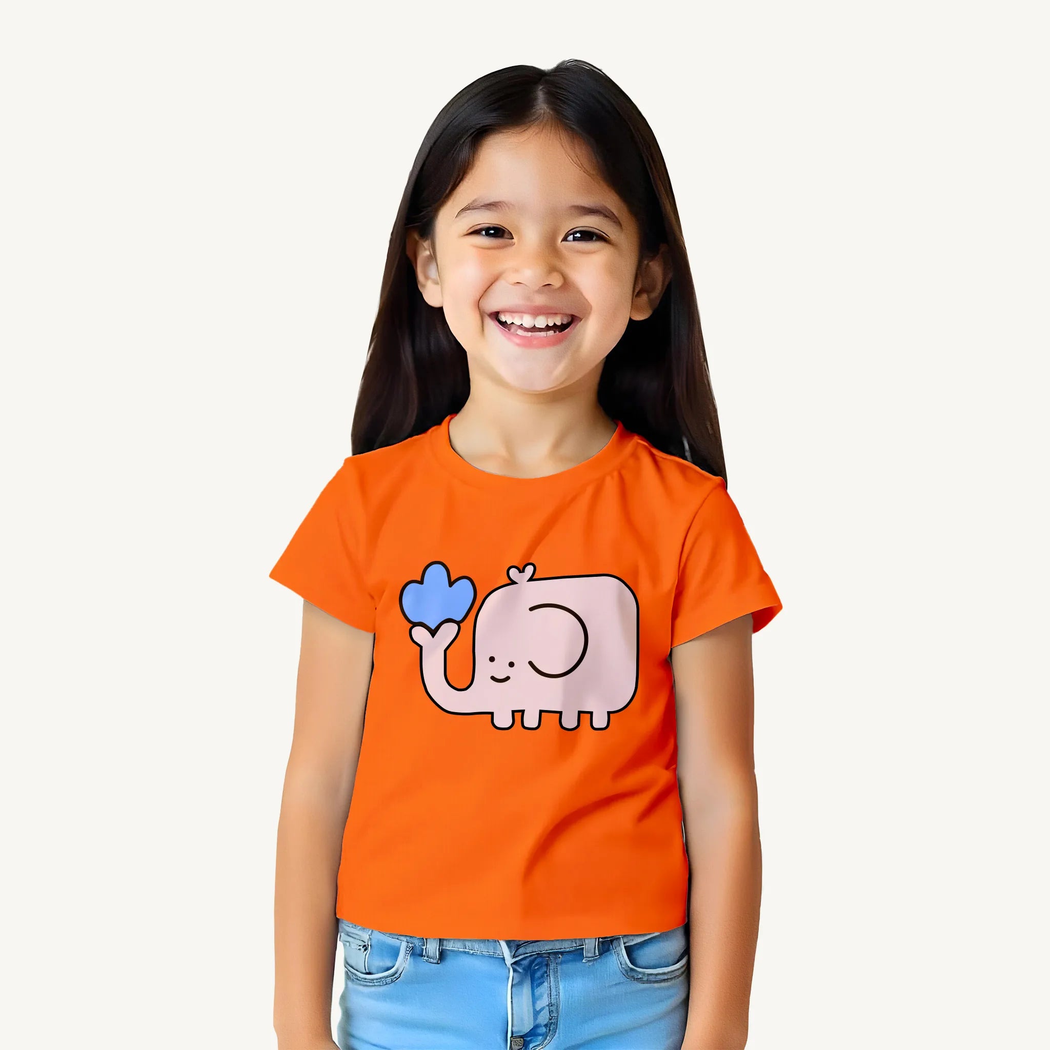 Girls-Cute-Elephant-Orange-T-shirt