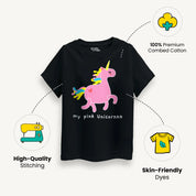 Girls-Pink-Unicorn-Black-T-shirt-Features