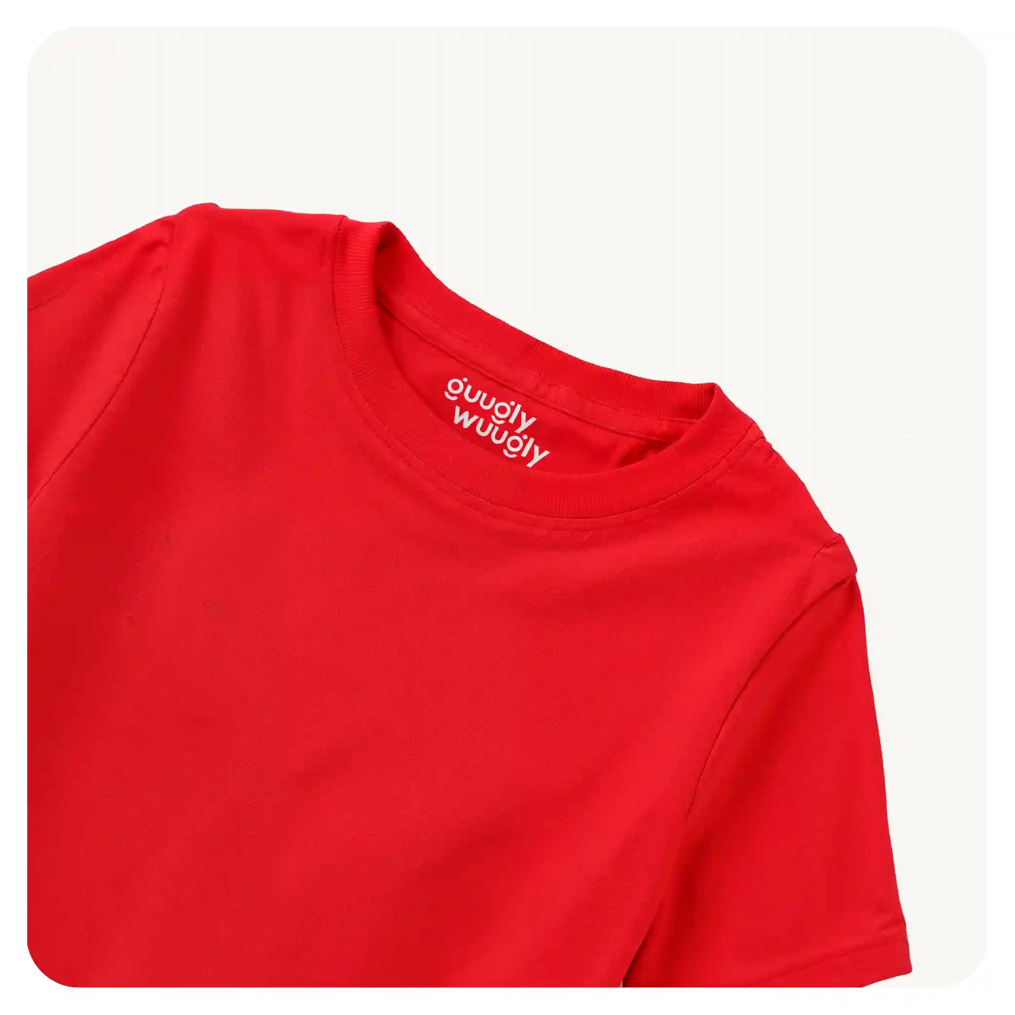 Red t-shirt with 'Guugly Wuugly' branding on a white background