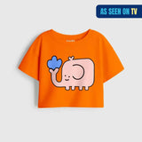 Girls Orange MiniSoft Cotton Crop Top – Cute Elephant