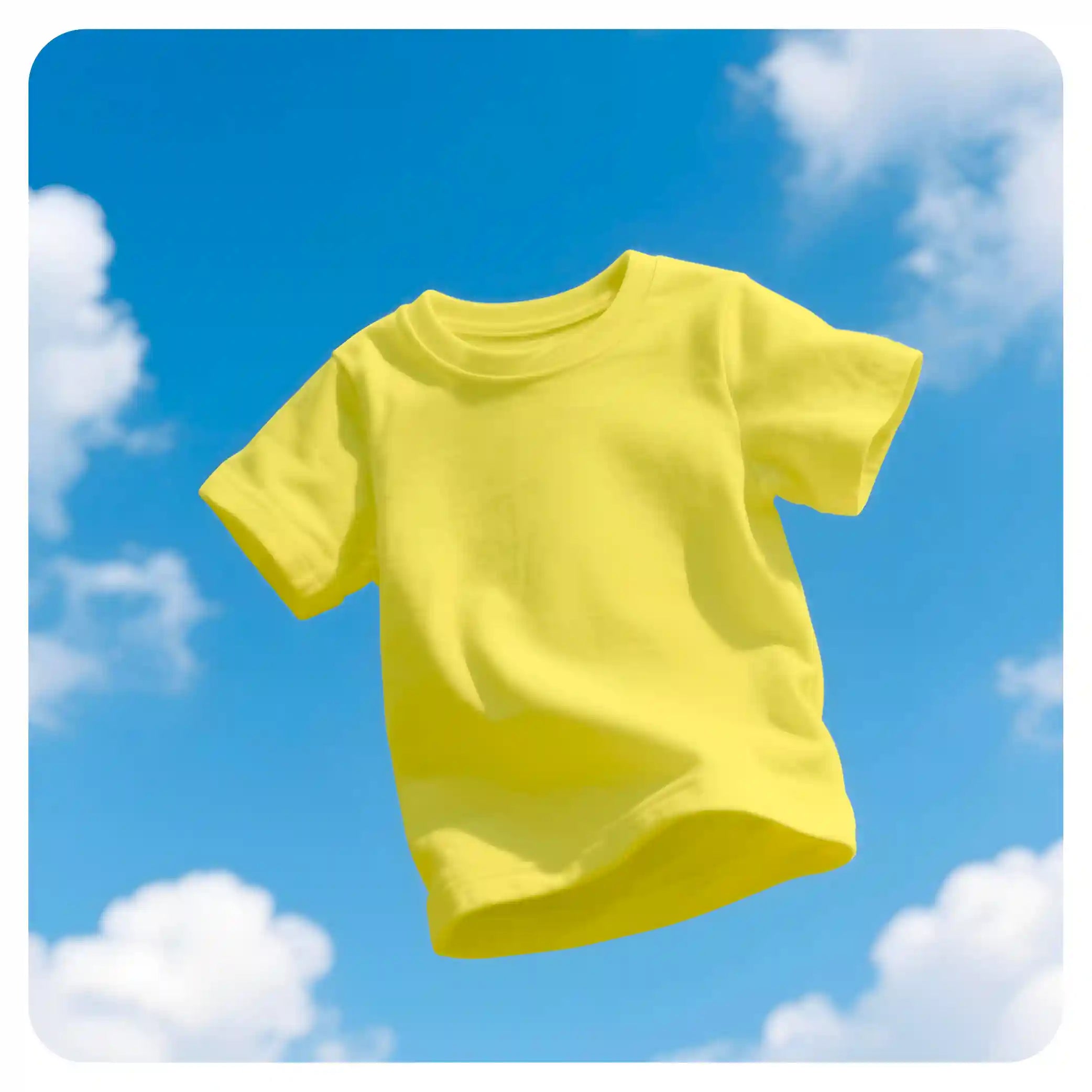 Yellow t-shirt against a blue sky with white clouds
