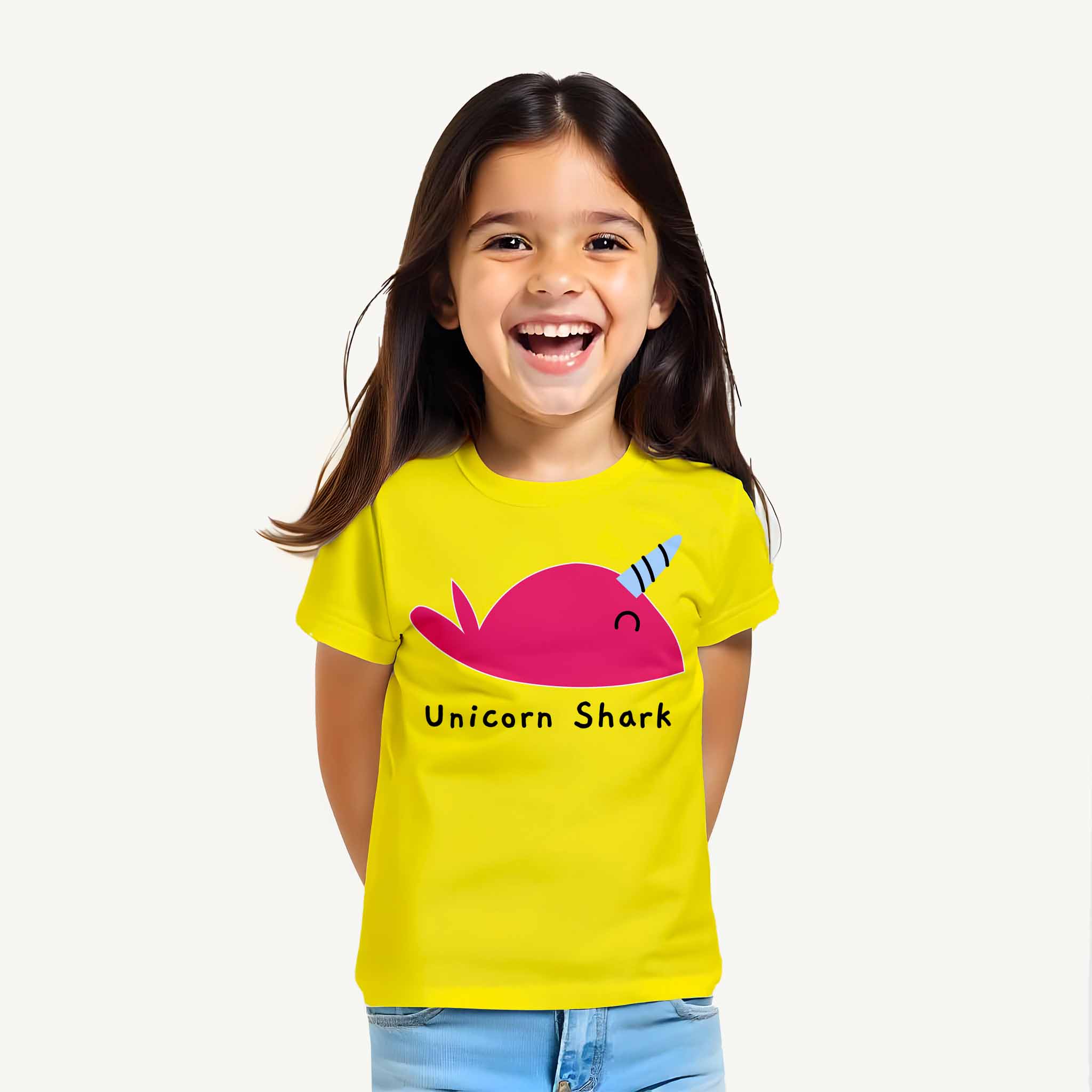 Girls Pink Unicorn Shark T-shirt