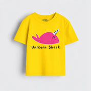 Girls Bright Yellow MiniSoft Cotton Tee – Pink Unicorn Shark