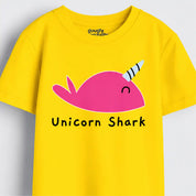 Girls Bright Yellow MiniSoft Cotton Tee – Pink Unicorn Shark