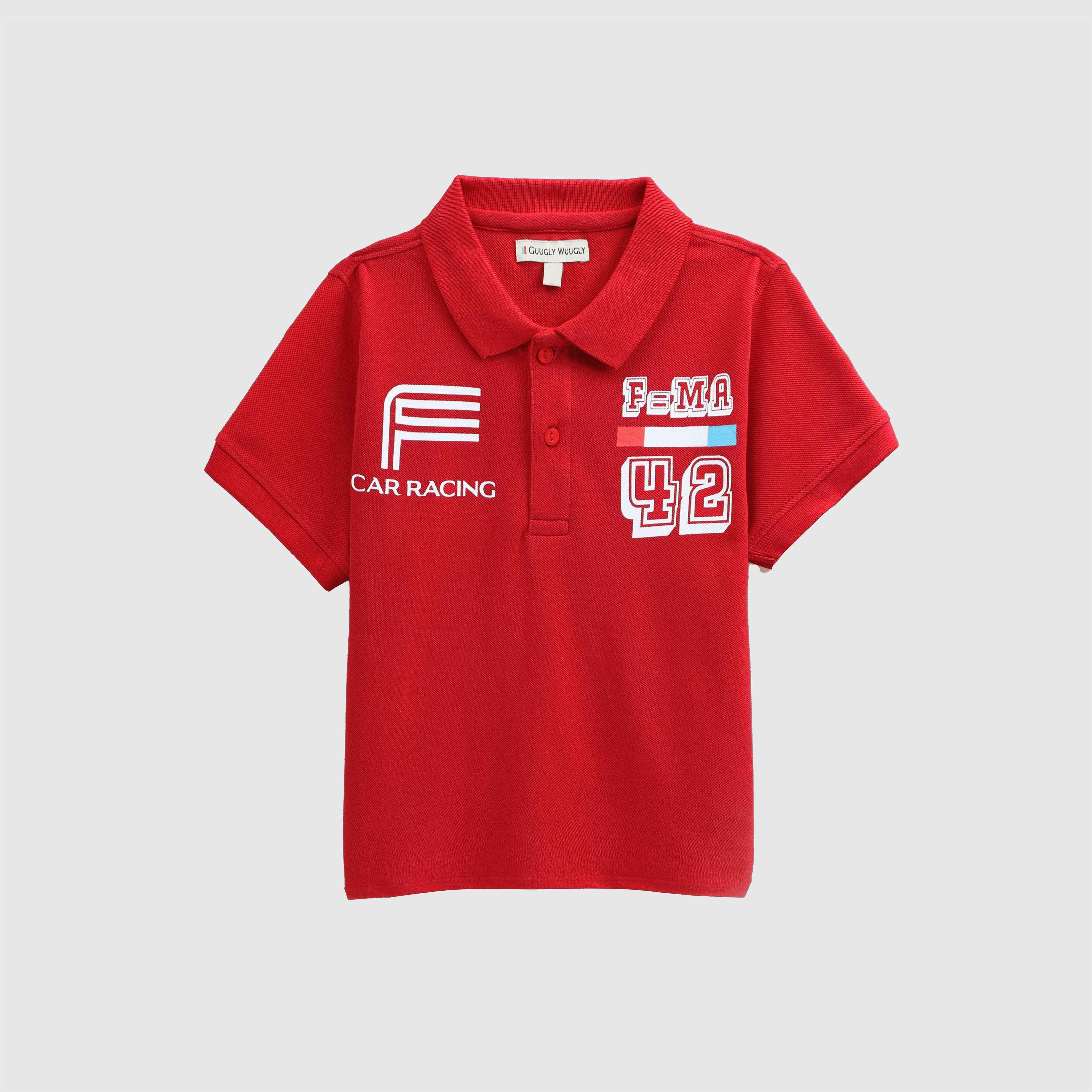 Red BYOP-Kids Polo Racing Print from Guugly Wuugly