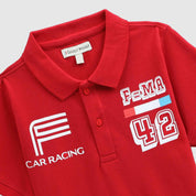 BYOP Kids Red Polo Racing Inspired Print from Guugly Wuugly