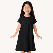 Girls Solid Black A Line Dress